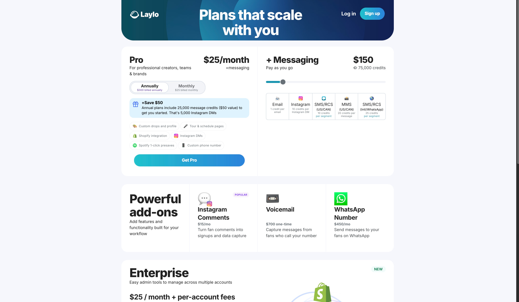 Pricing • Laylo captured website design