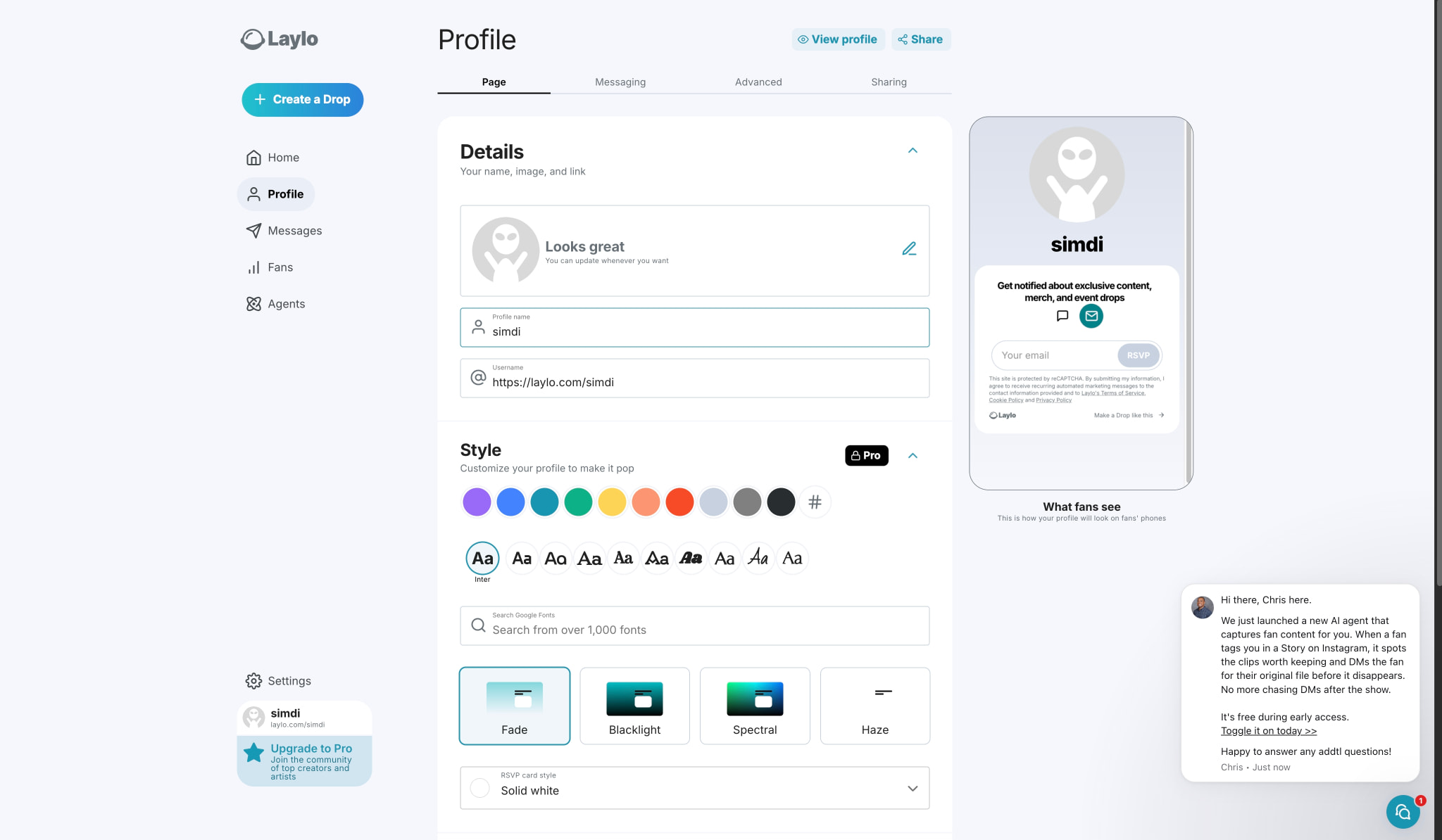 Profile • Laylo captured website design