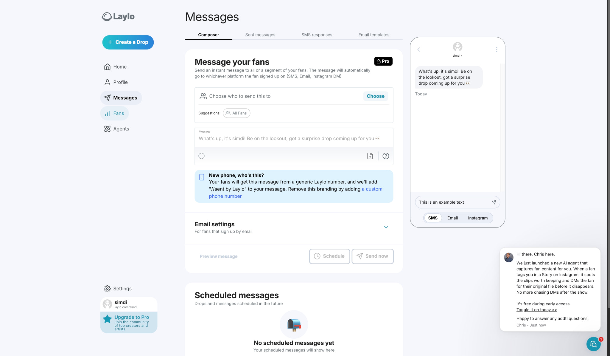 Messages • Laylo captured website design