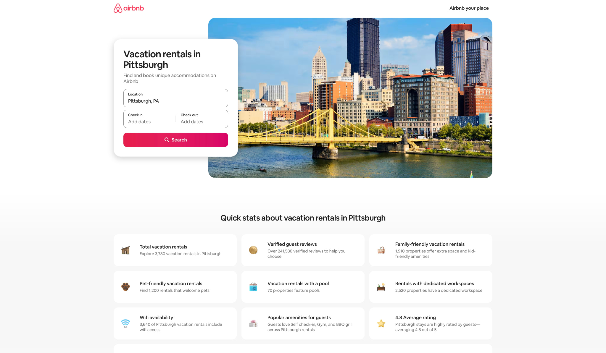 Pittsburgh, PA Vacation Rentals – Airbnb captured website design