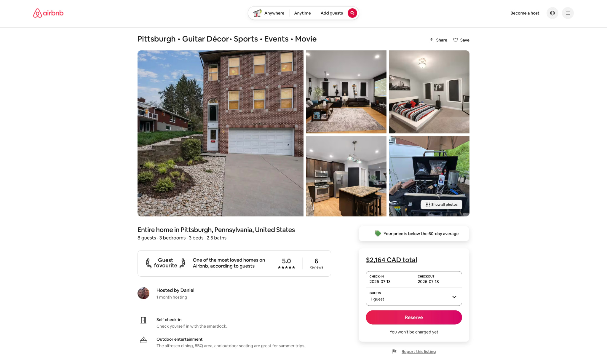 Pittsburgh • Guitar Décor• Sports • Events • Movie - Houses for Rent in Pittsburgh, Pennsylvania, United States - Airbnb captured website design