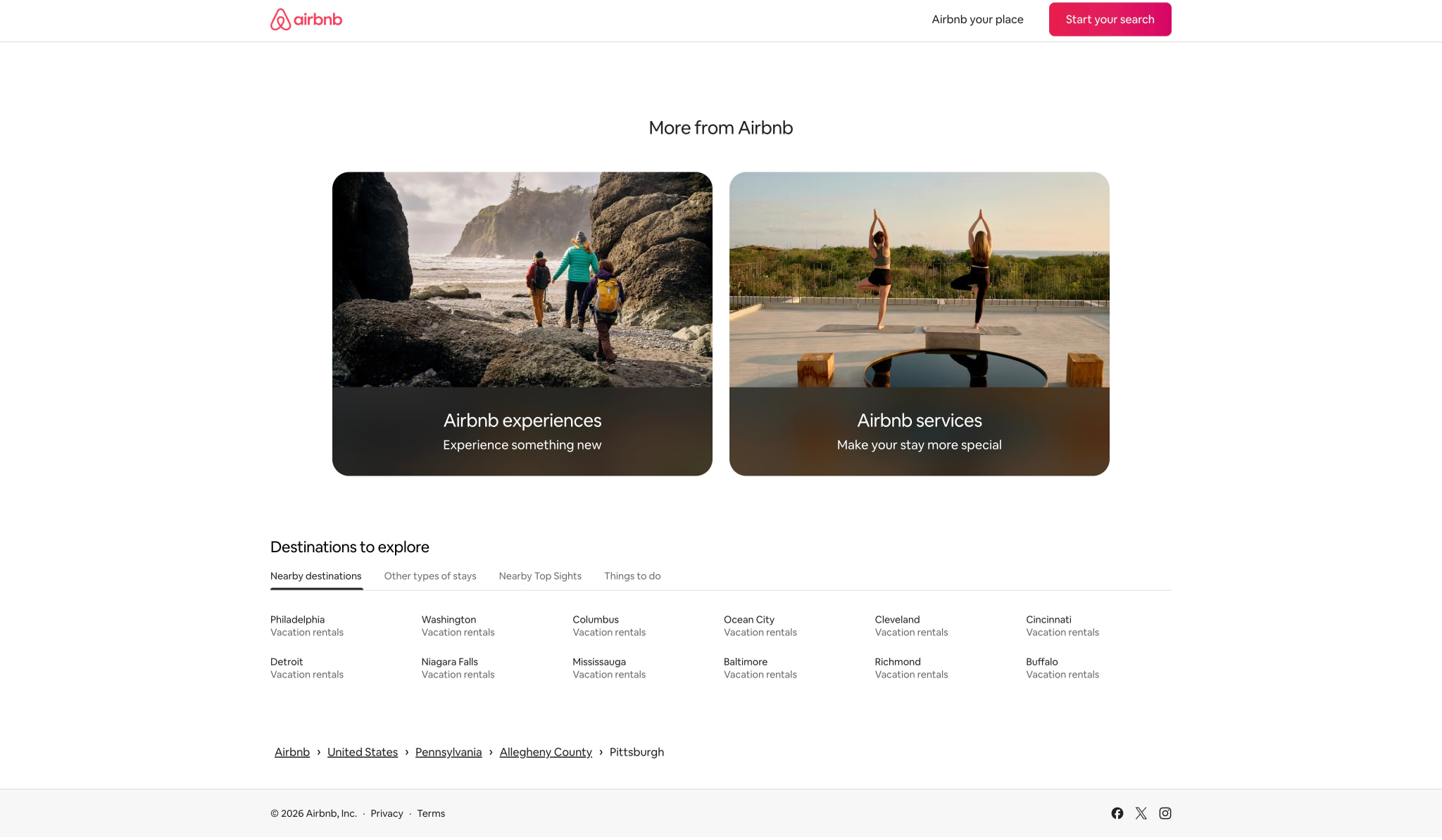 Pittsburgh, PA Vacation Rentals – Airbnb captured website design