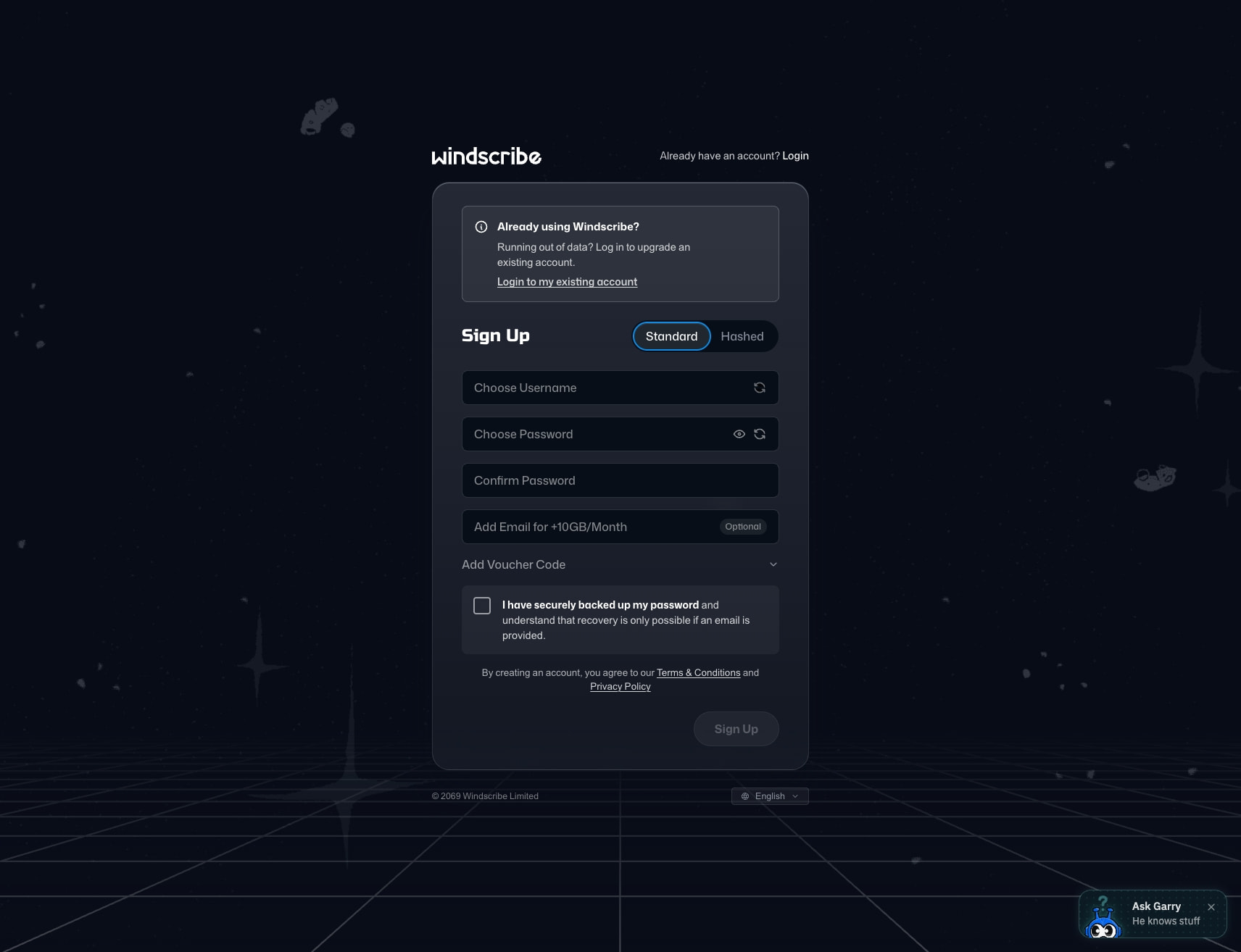 Sign Up | Windscribe captured website design