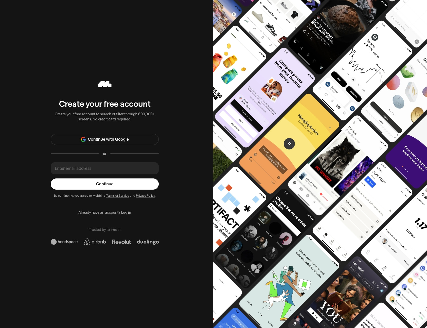 Sign up | Mobbin captured website design