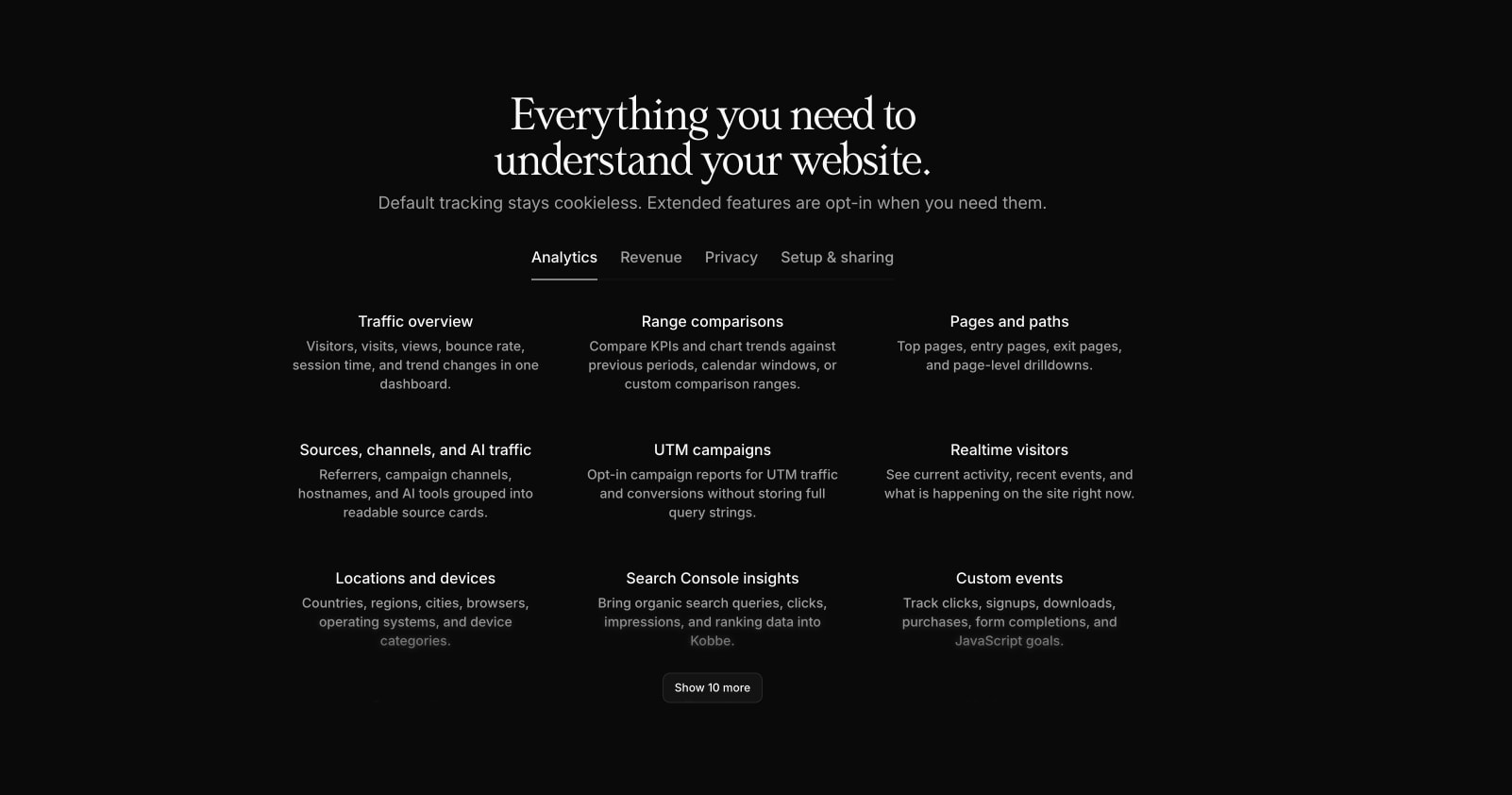 Kobbe — Web analytics that respect your visitors captured website design