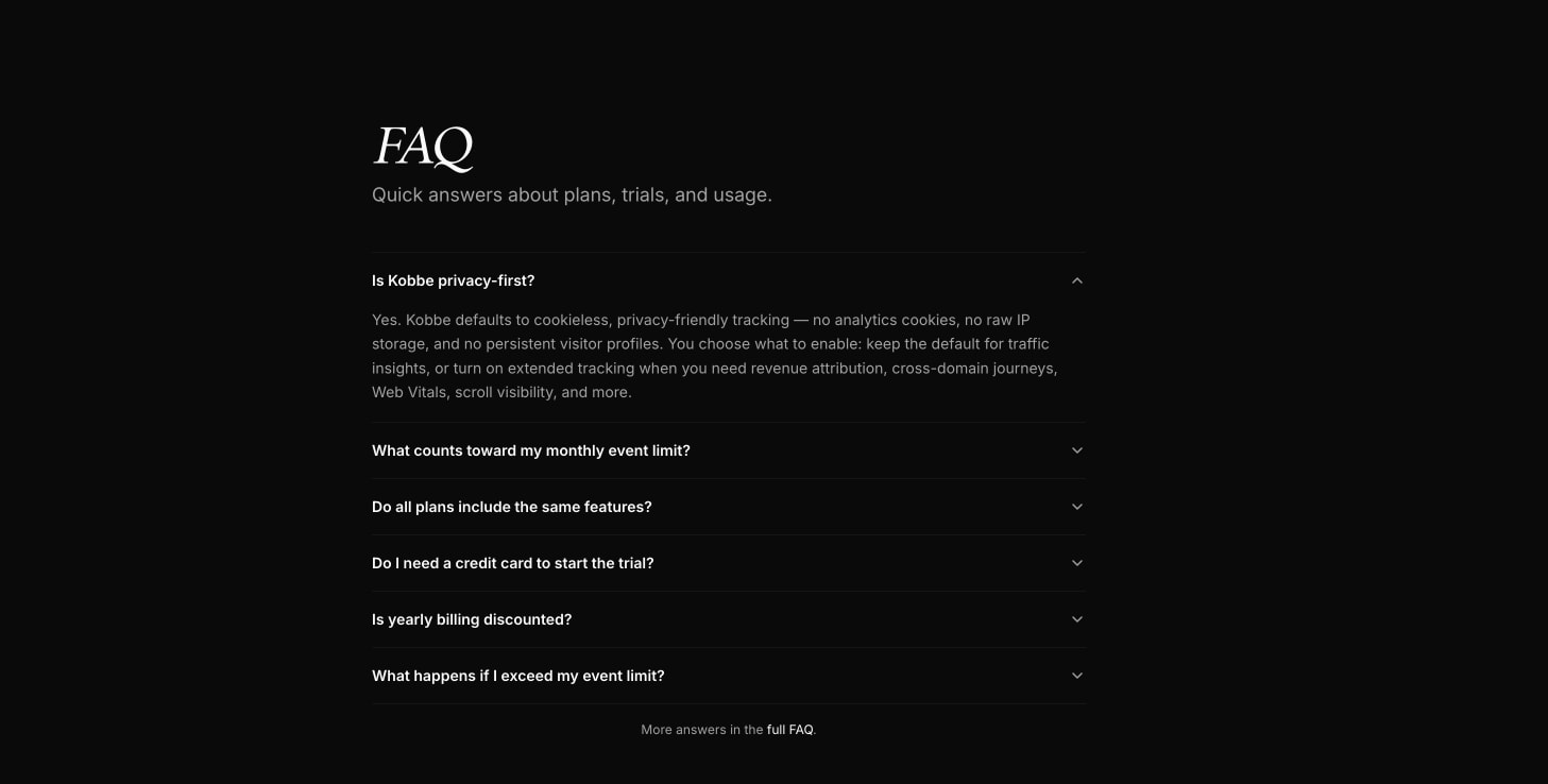 Kobbe — Web analytics that respect your visitors captured website design