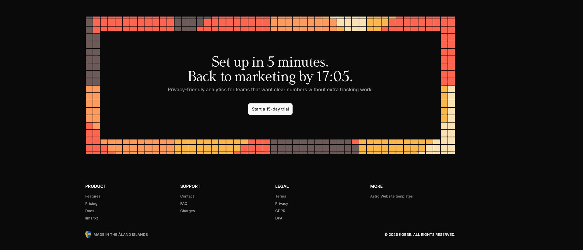 Kobbe — Web analytics that respect your visitors captured website design