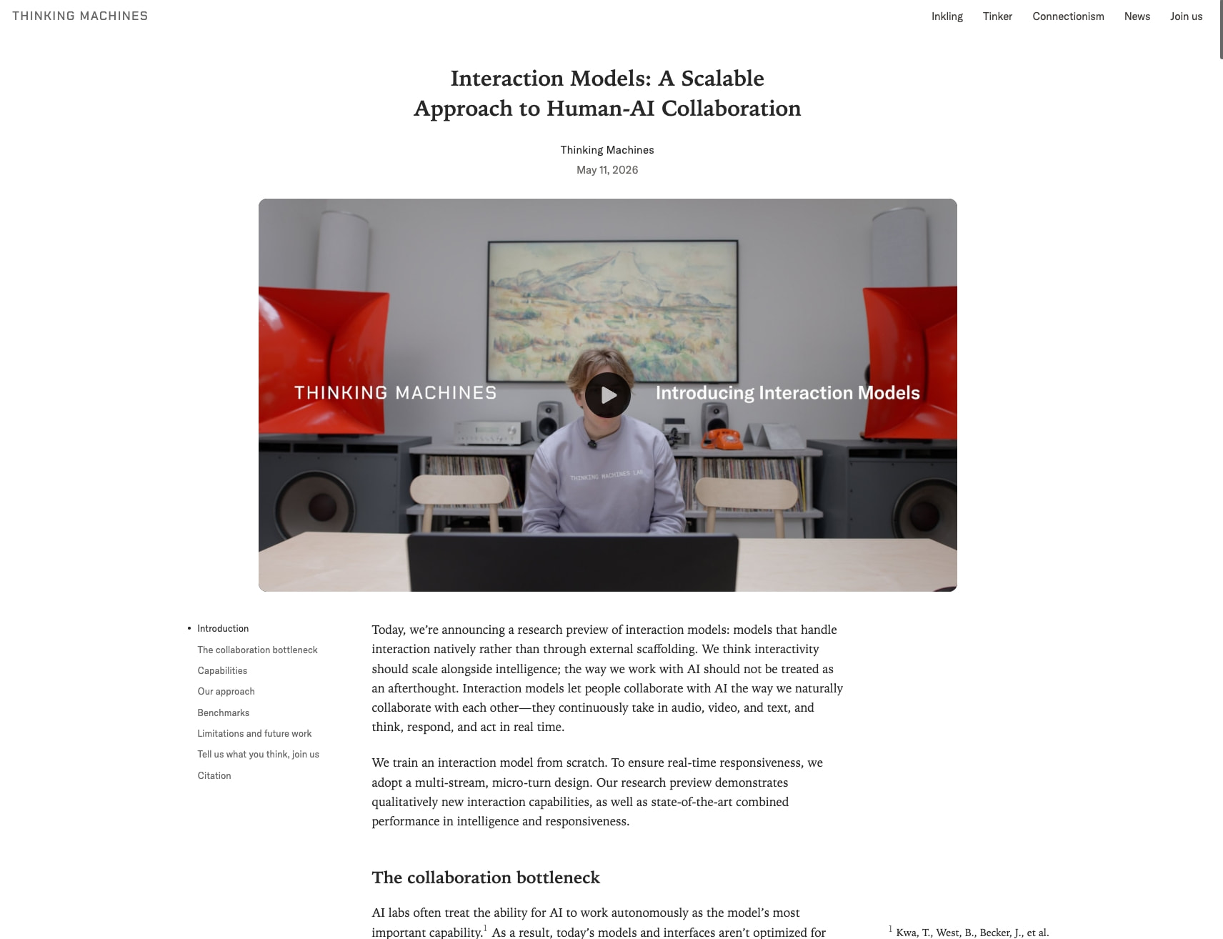 Interaction Models: A Scalable Approach to Human-AI Collaboration - Thinking Machines Lab captured website design