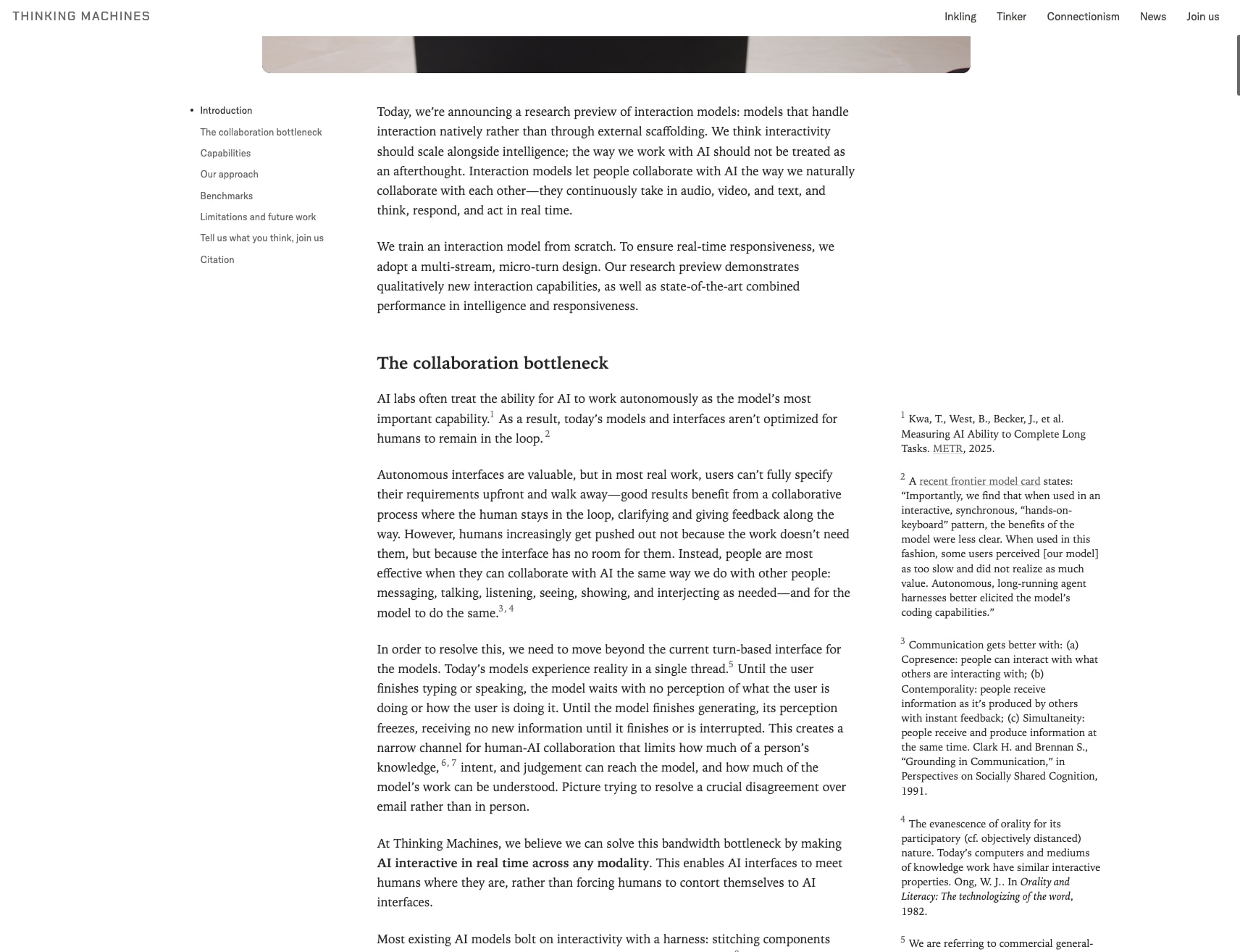 Interaction Models: A Scalable Approach to Human-AI Collaboration - Thinking Machines Lab captured website design