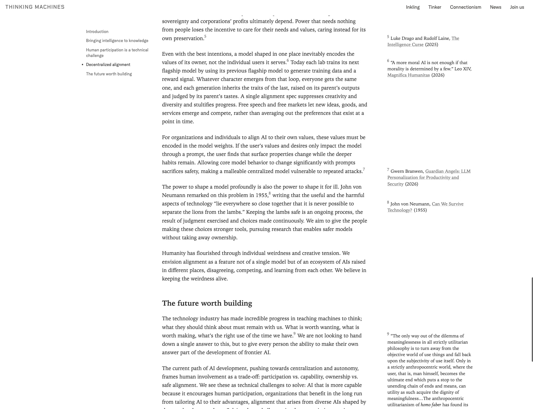 The Future Worth Building Is Human - Thinking Machines Lab captured website design