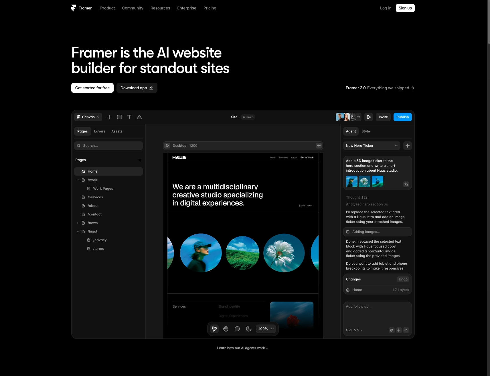 Framer: AI website builder for professional sites captured website design