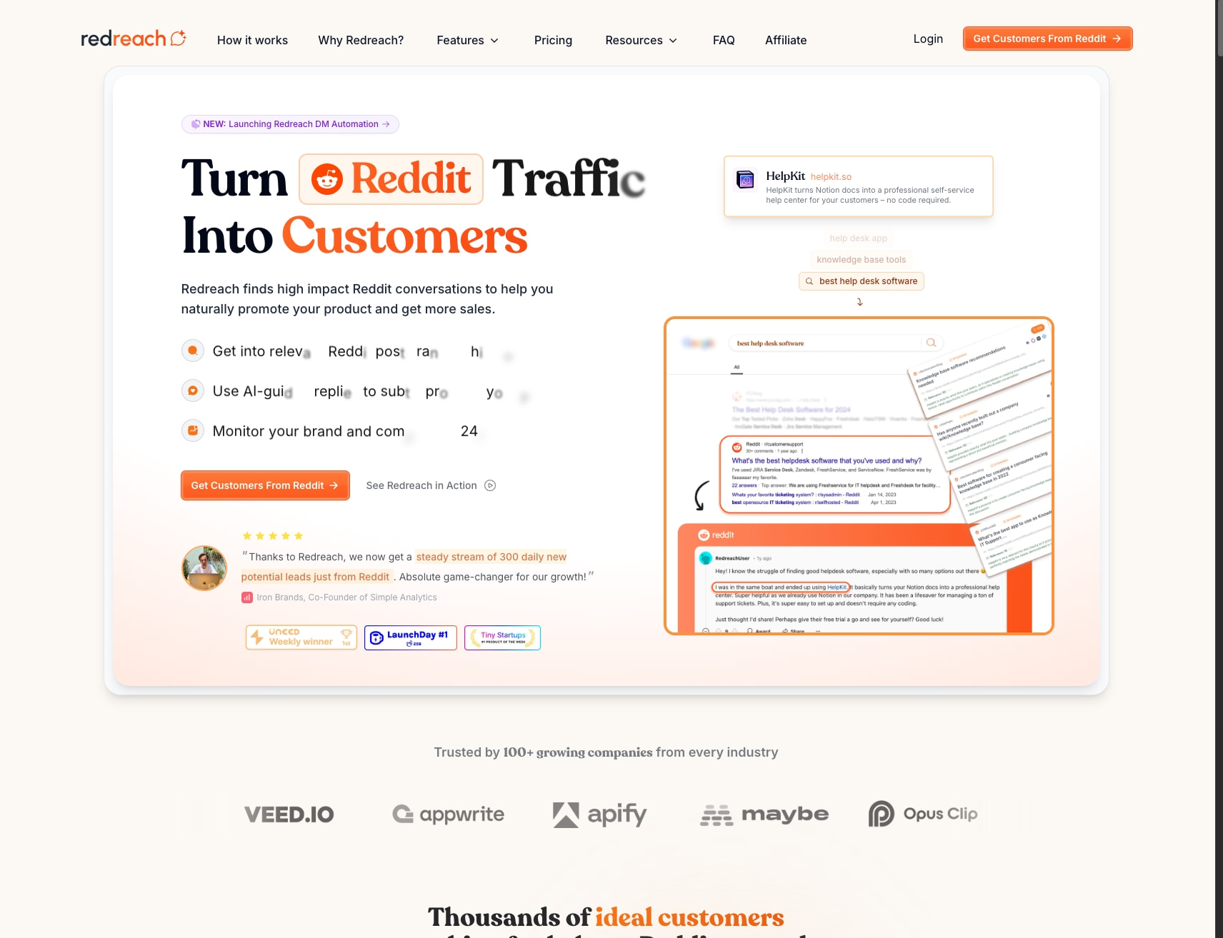 Redreach: AI-Powered Reddit Lead Generation Tool | Redreach: AI-Powered Reddit Lead Generation Tool captured website design