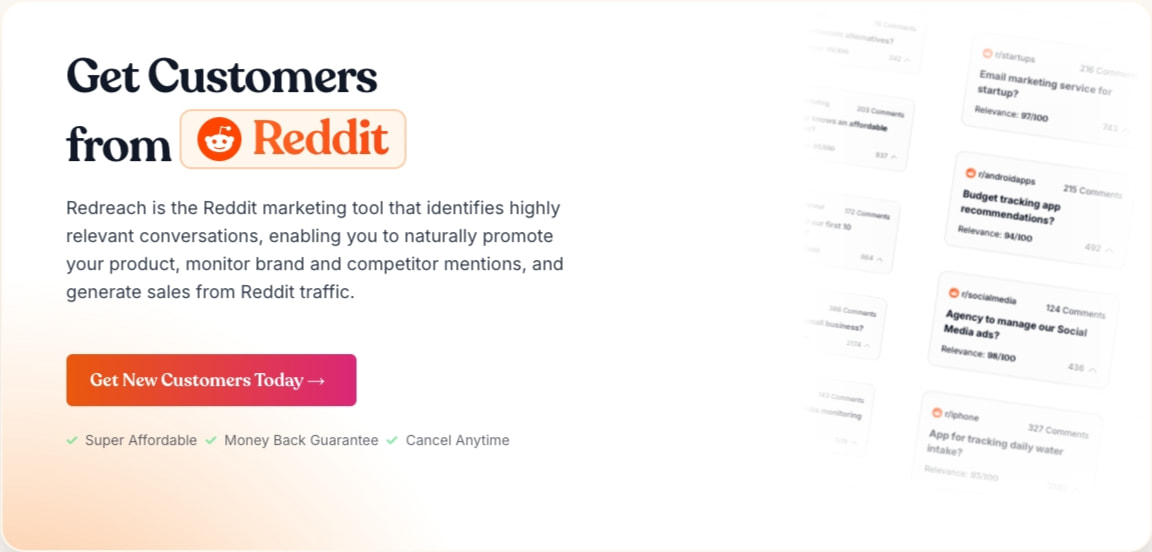 Redreach: AI-Powered Reddit Lead Generation Tool | Redreach: AI-Powered Reddit Lead Generation Tool captured website design