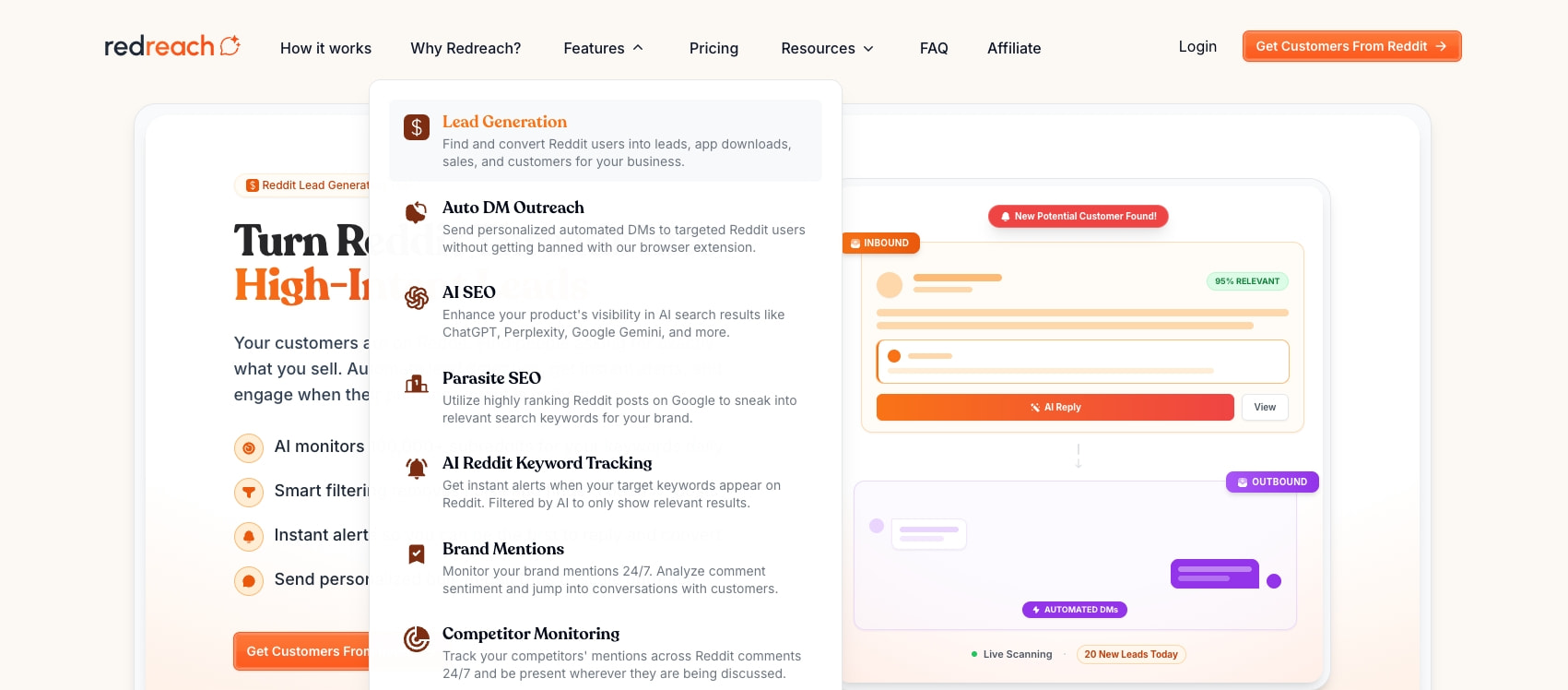 Reddit Lead Generation Tool & Finder - Redreach captured website design