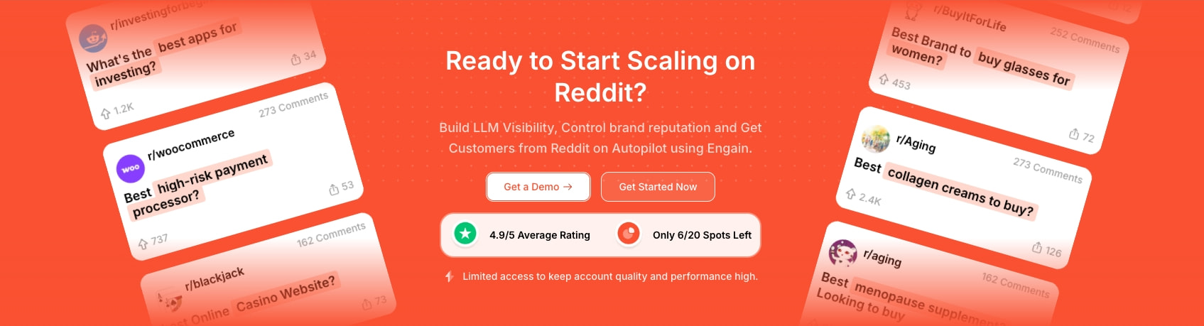 Engain - The AI-Powered Reddit Organic Marketing Software captured website design