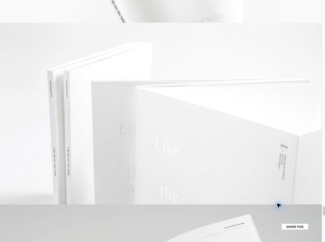 Close-up of embossed white book covers with Like the Air title and minimal spine typography captured website design