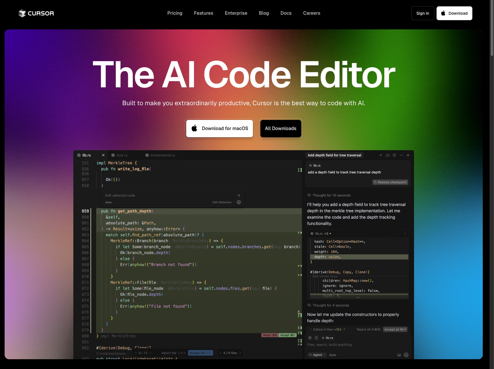Cursor captured website design