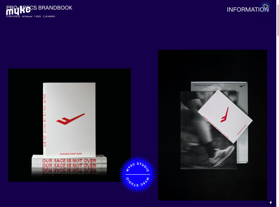 PRO-SPECS BRANDBOOK - MYKC STUDIO captured website design