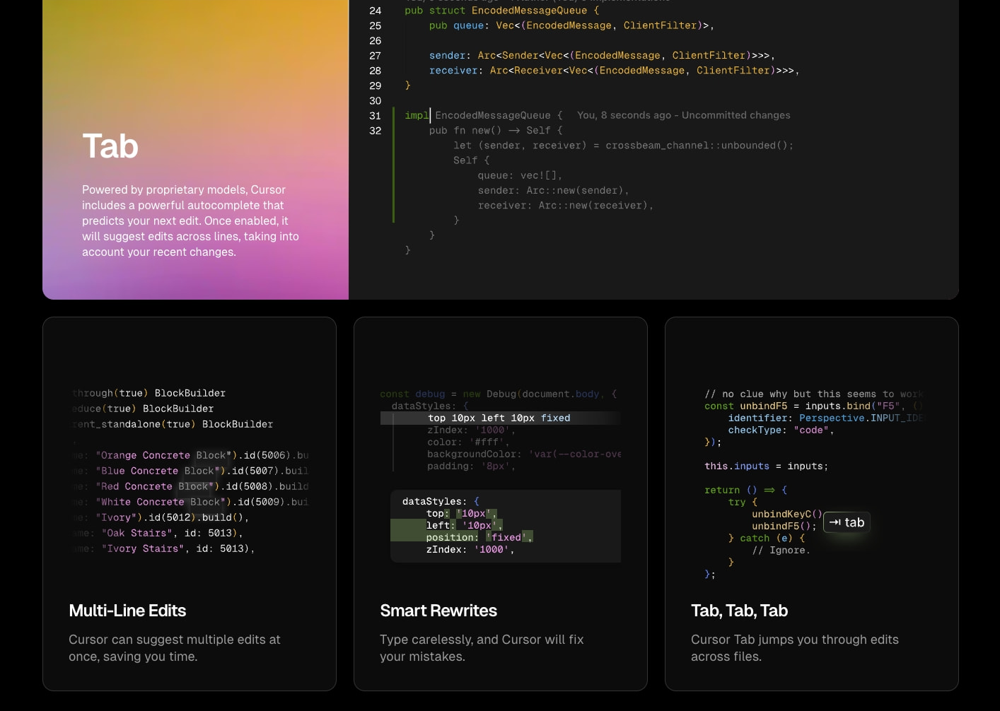 Features | Cursor - The AI Code Editor captured website design