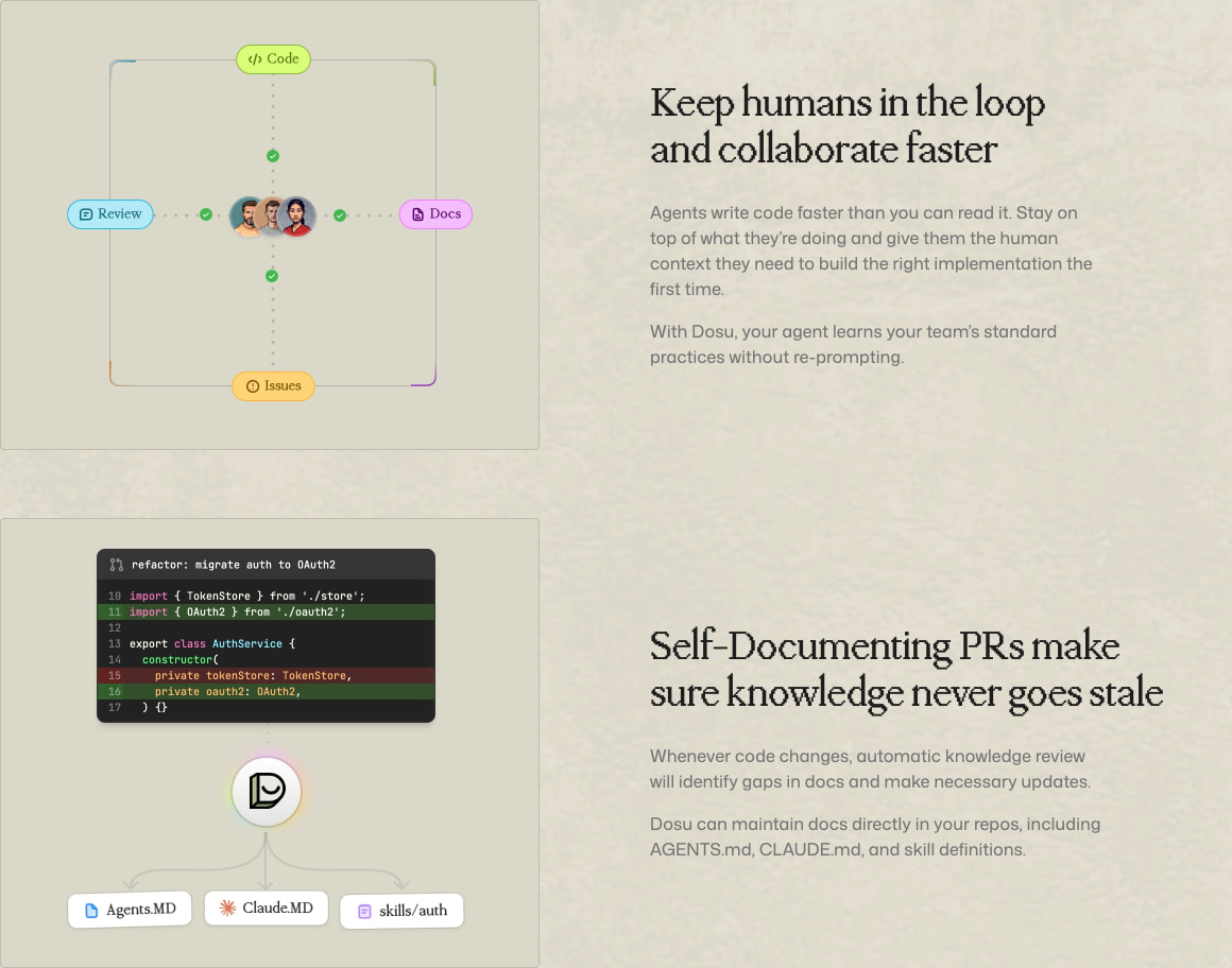 Dosu - Knowledge Infrastructure for Agents and Humans captured website design