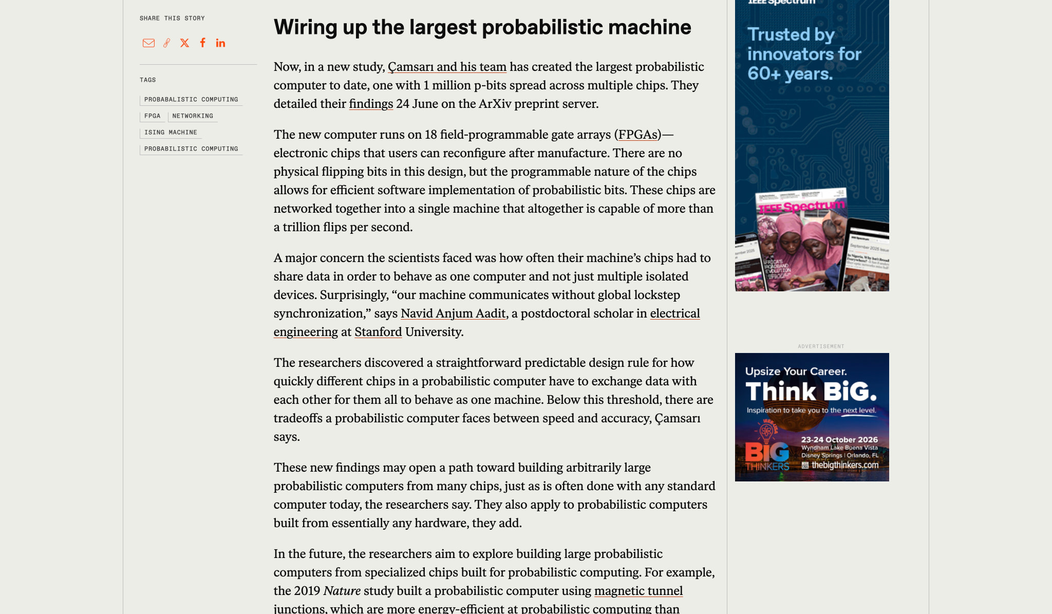Biggest Probabilistic Computer Turns Noise Into Answers - IEEE Spectrum captured website design