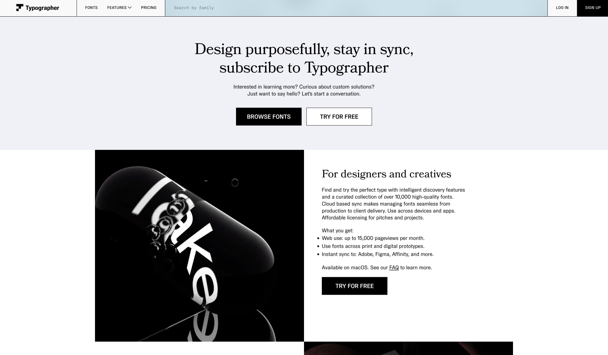 Find, sync, and test fonts | Typographer captured website design