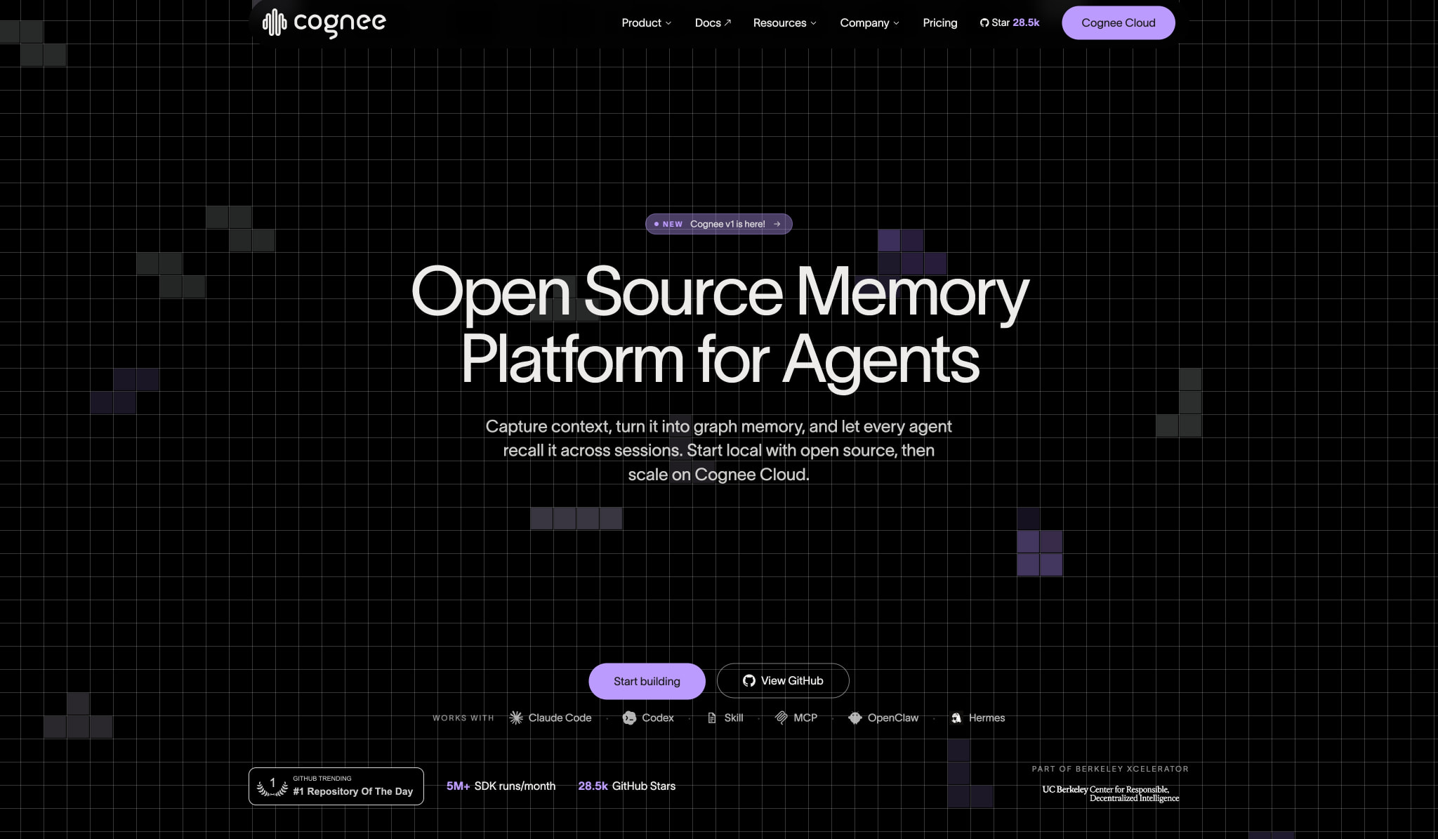 Cognee - Open-Source Agent Memory Platform captured website design