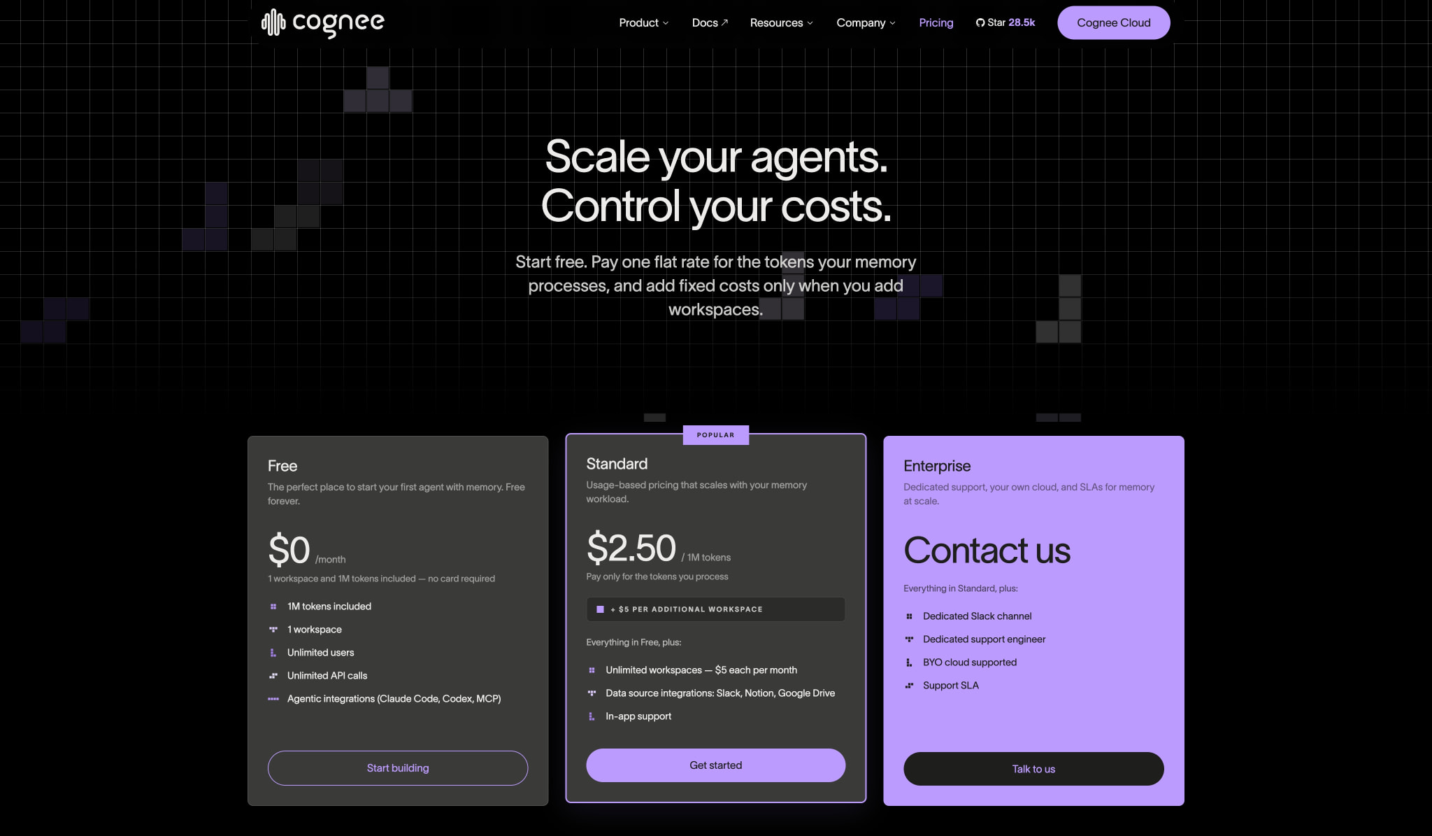 Pricing | Cognee - AI Memory Engine Plans captured website design