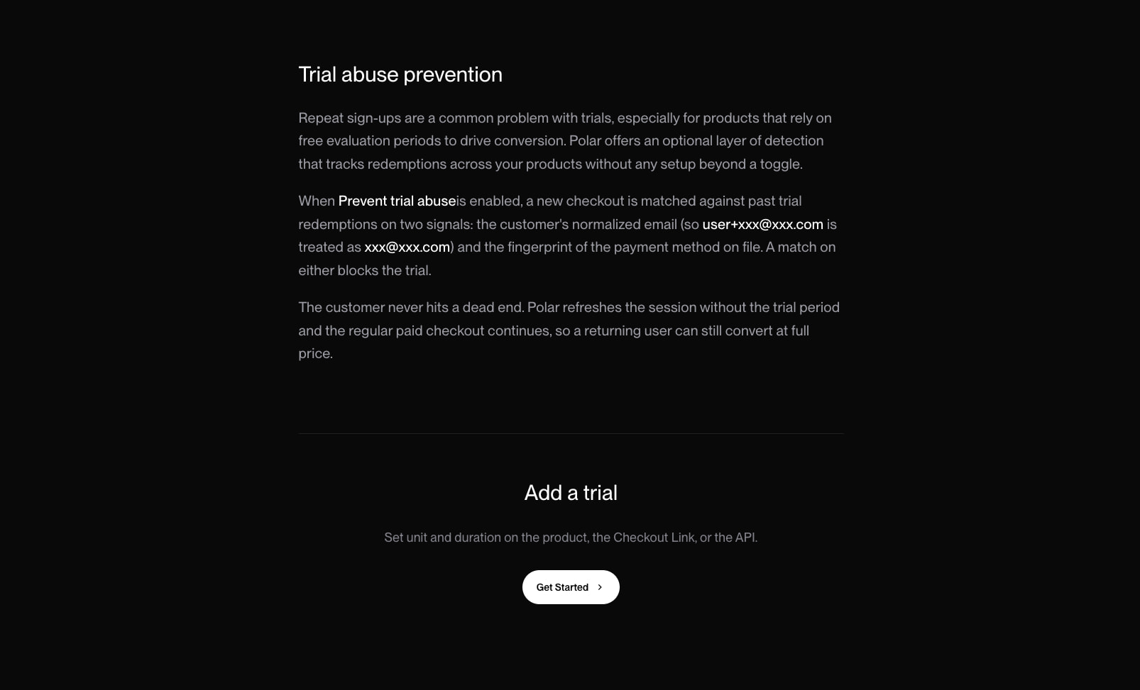 Free Trials | Polar captured website design