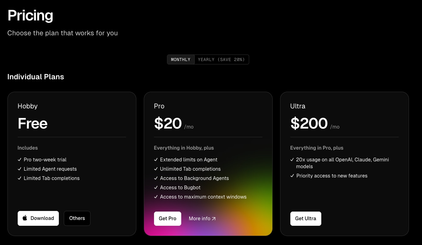 Pricing | Cursor - The AI Code Editor captured website design