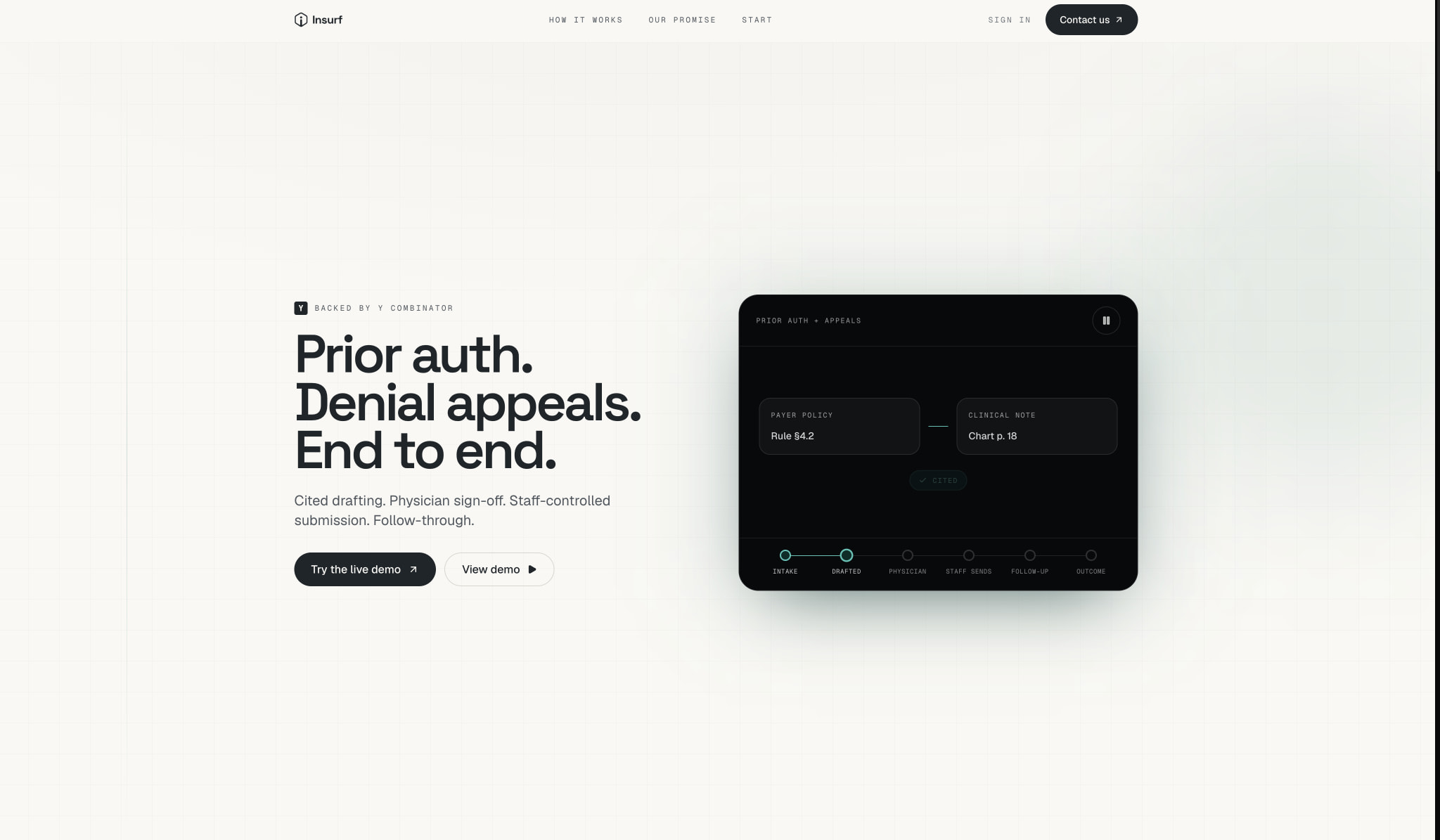 Prior authorization and appeals, end to end | Insurf captured website design