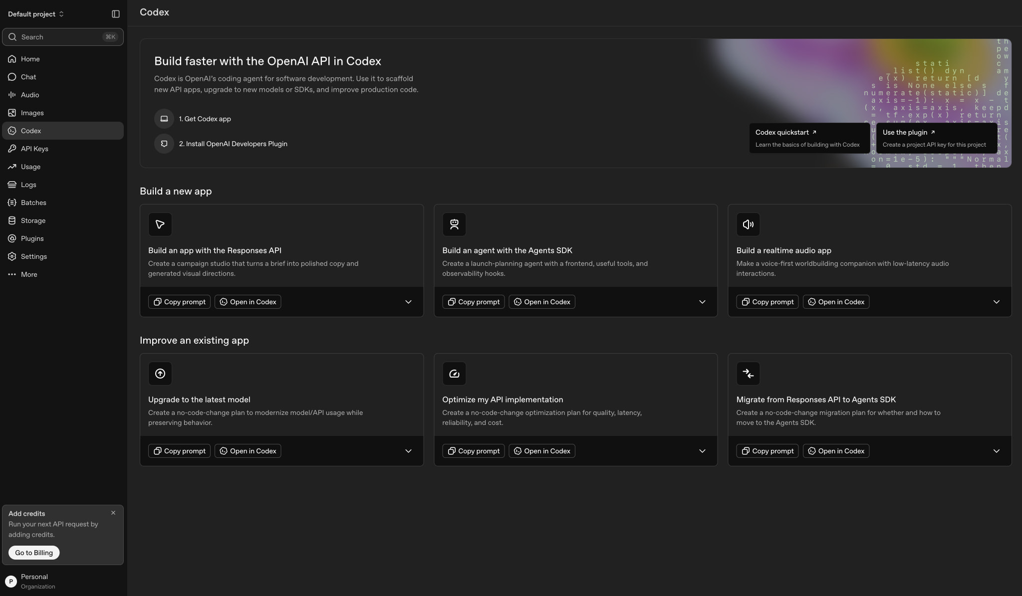Codex - OpenAI API captured website design
