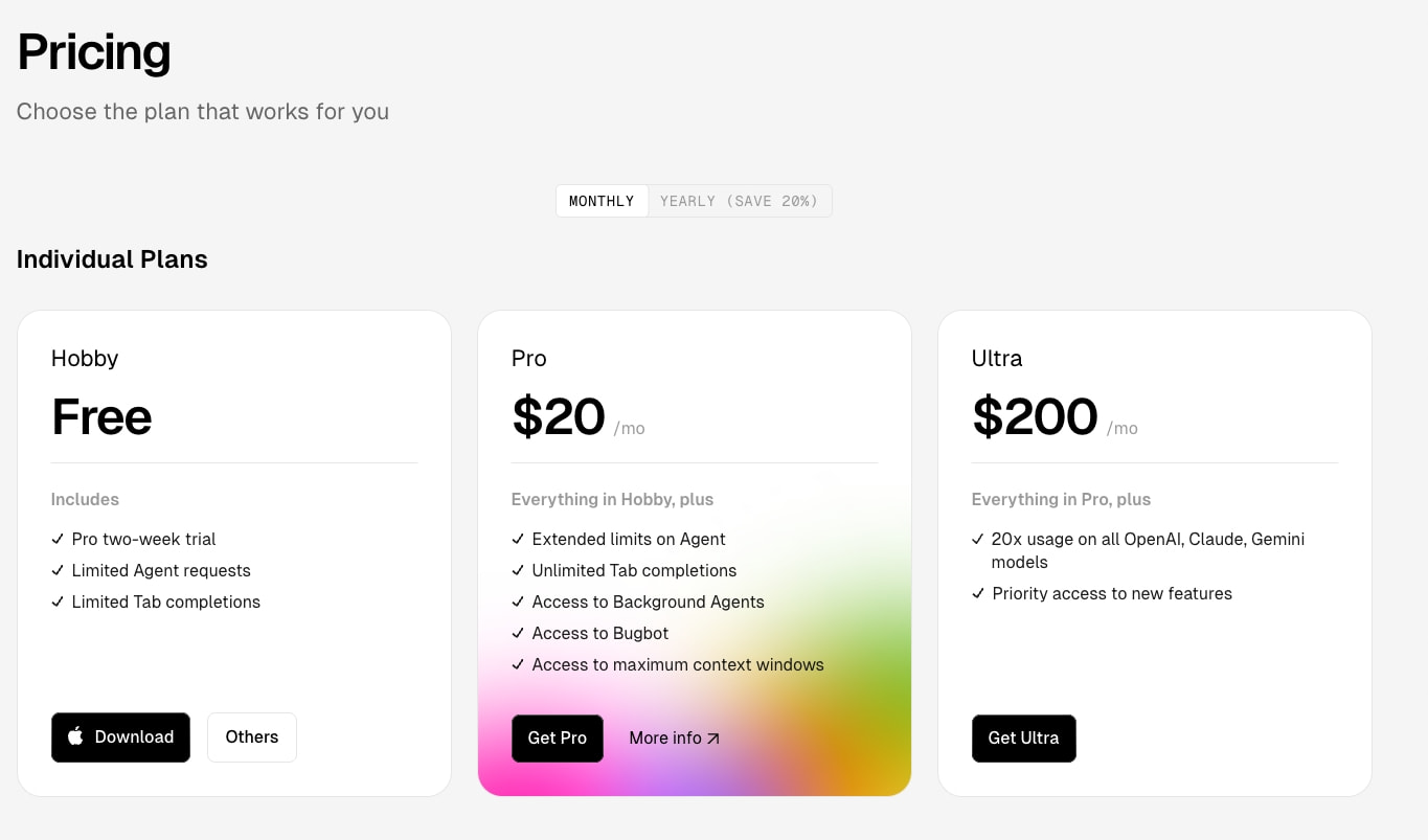 Pricing | Cursor - The AI Code Editor captured website design