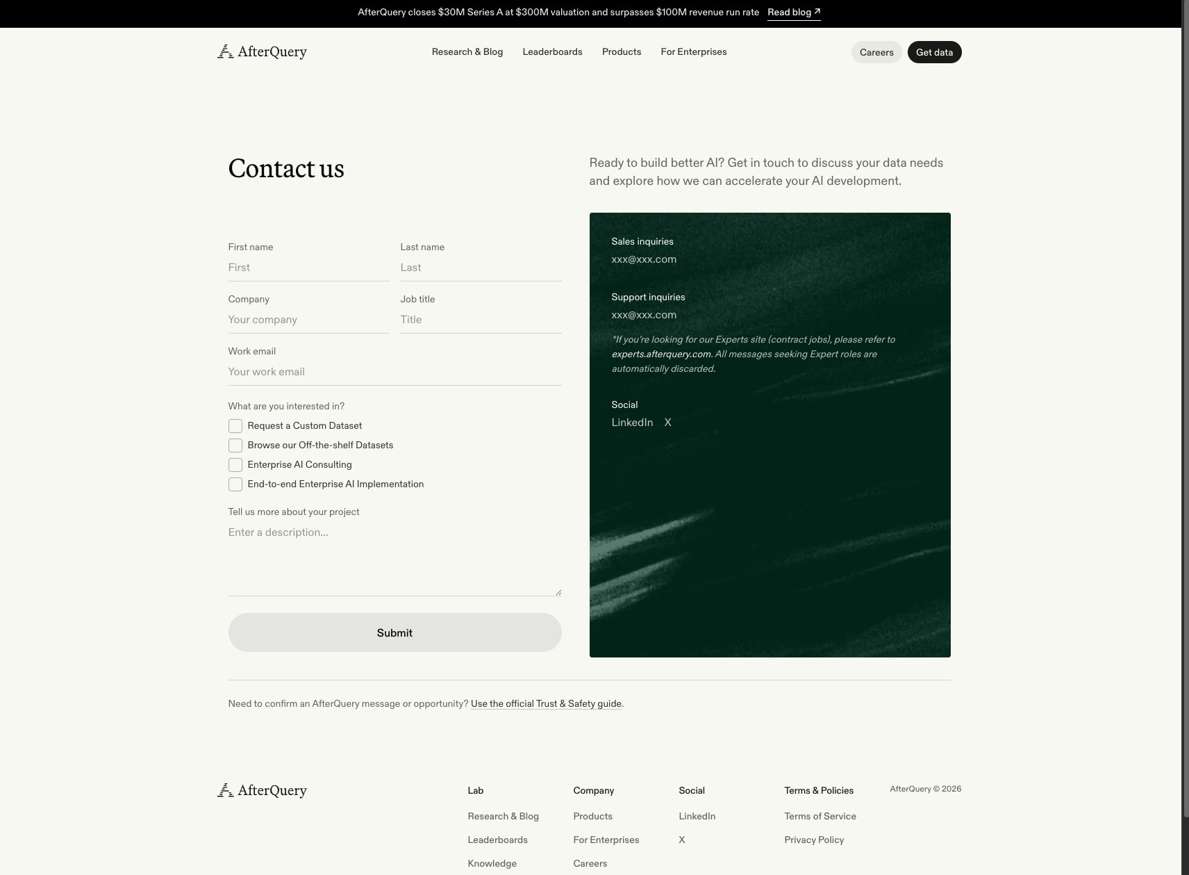 AfterQuery captured website design