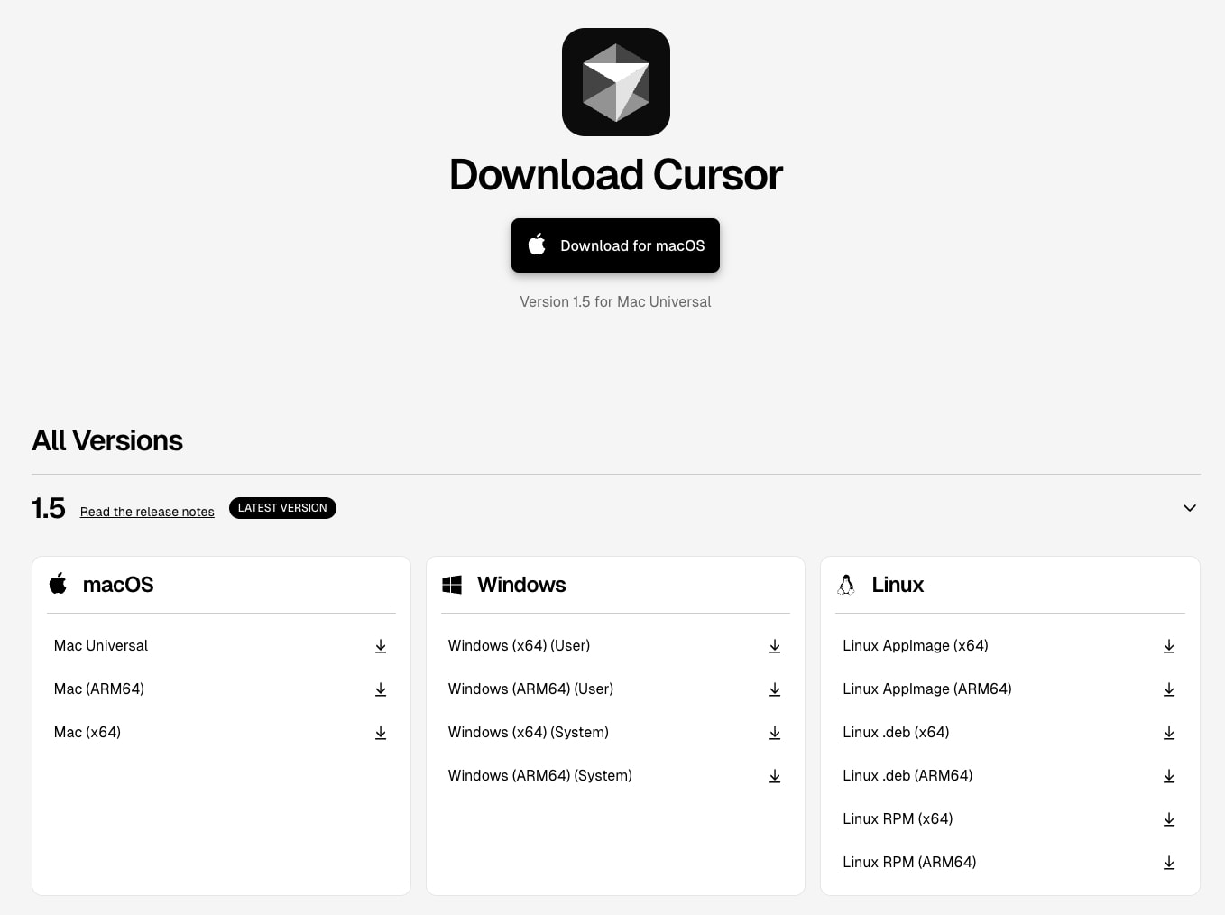 Downloads | Cursor - The AI Code Editor captured website design