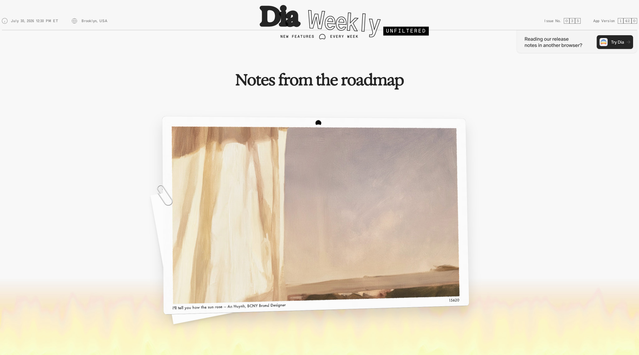 Dia Browser | Latest Release Notes captured website design