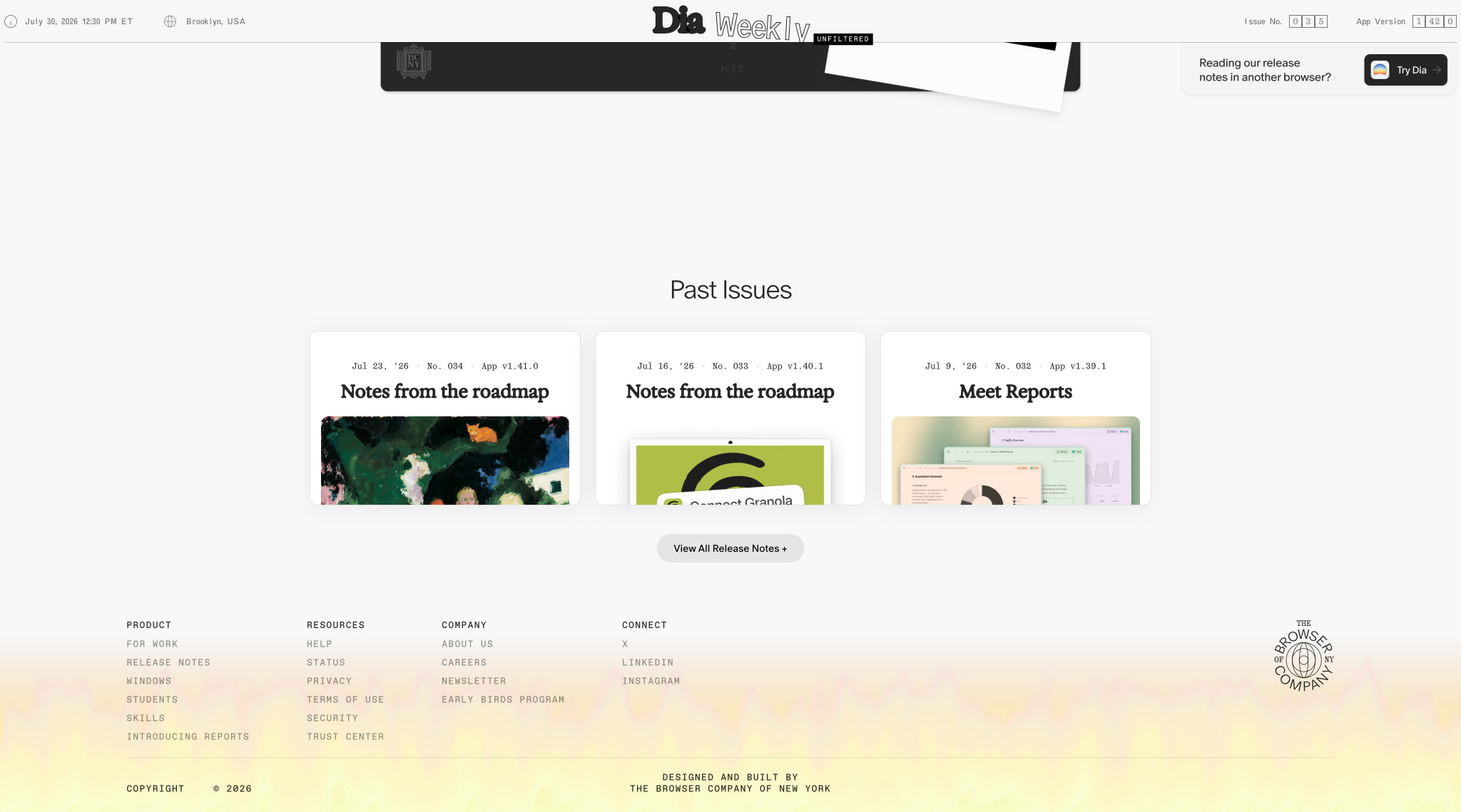 Dia Browser | Latest Release Notes captured website design