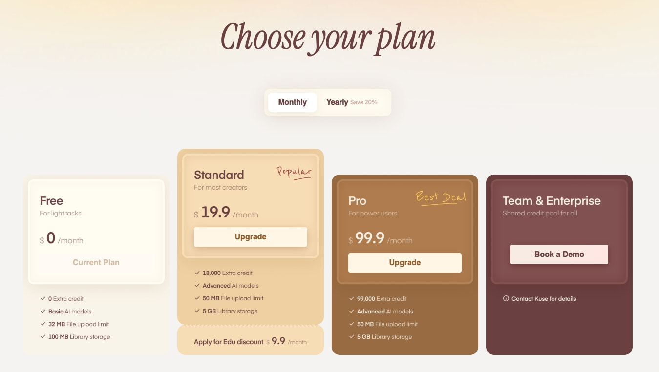 Captured design matching app.kuse.ai captured website design