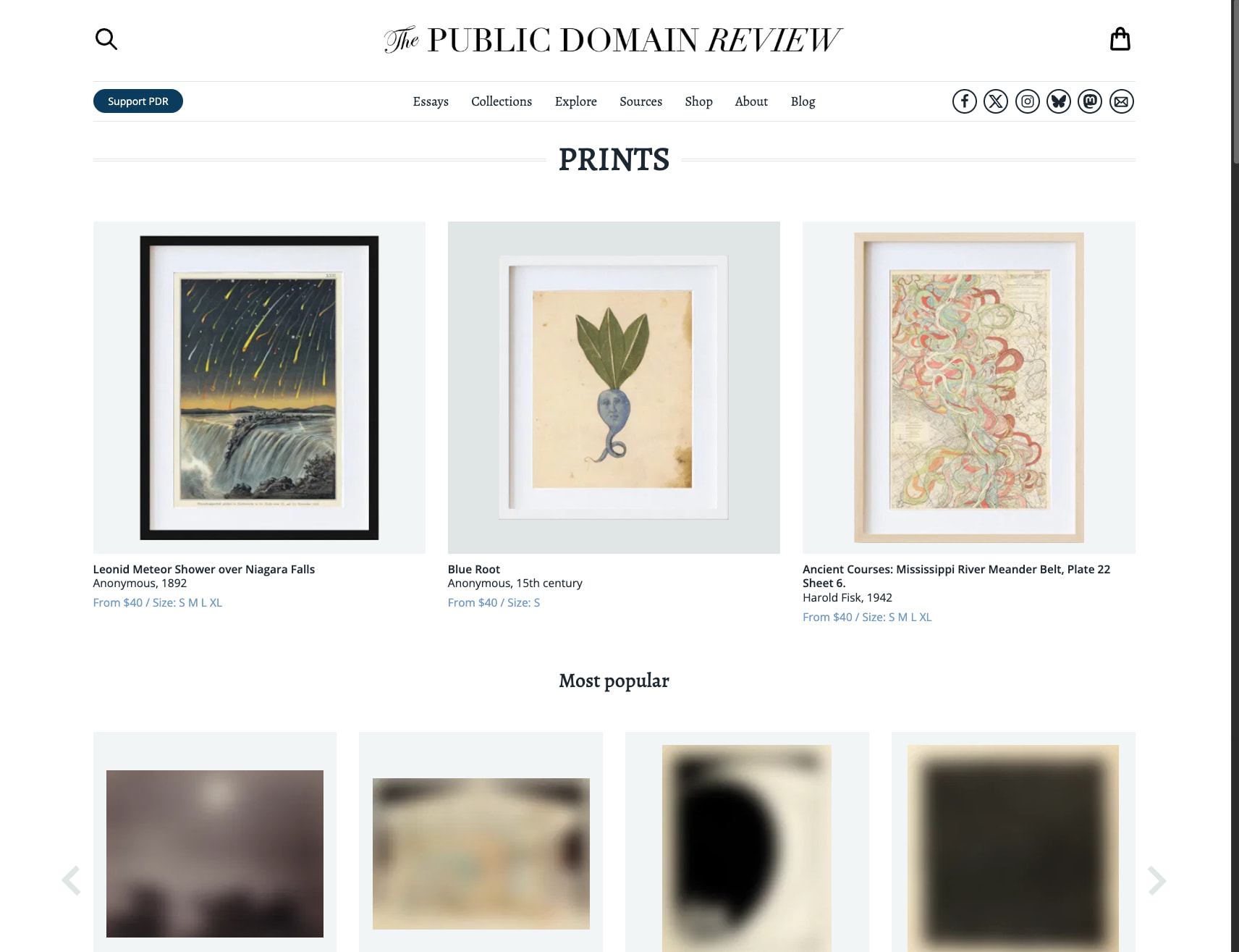 Prints — The Public Domain Review captured website design