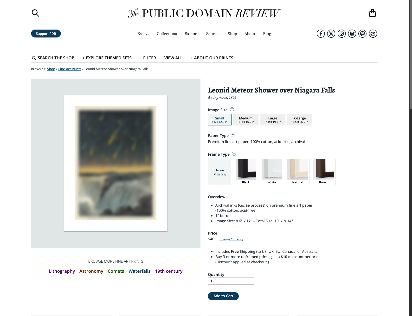Leonid Meteor Shower over Niagara Falls – Product — The Public Domain Review captured website design