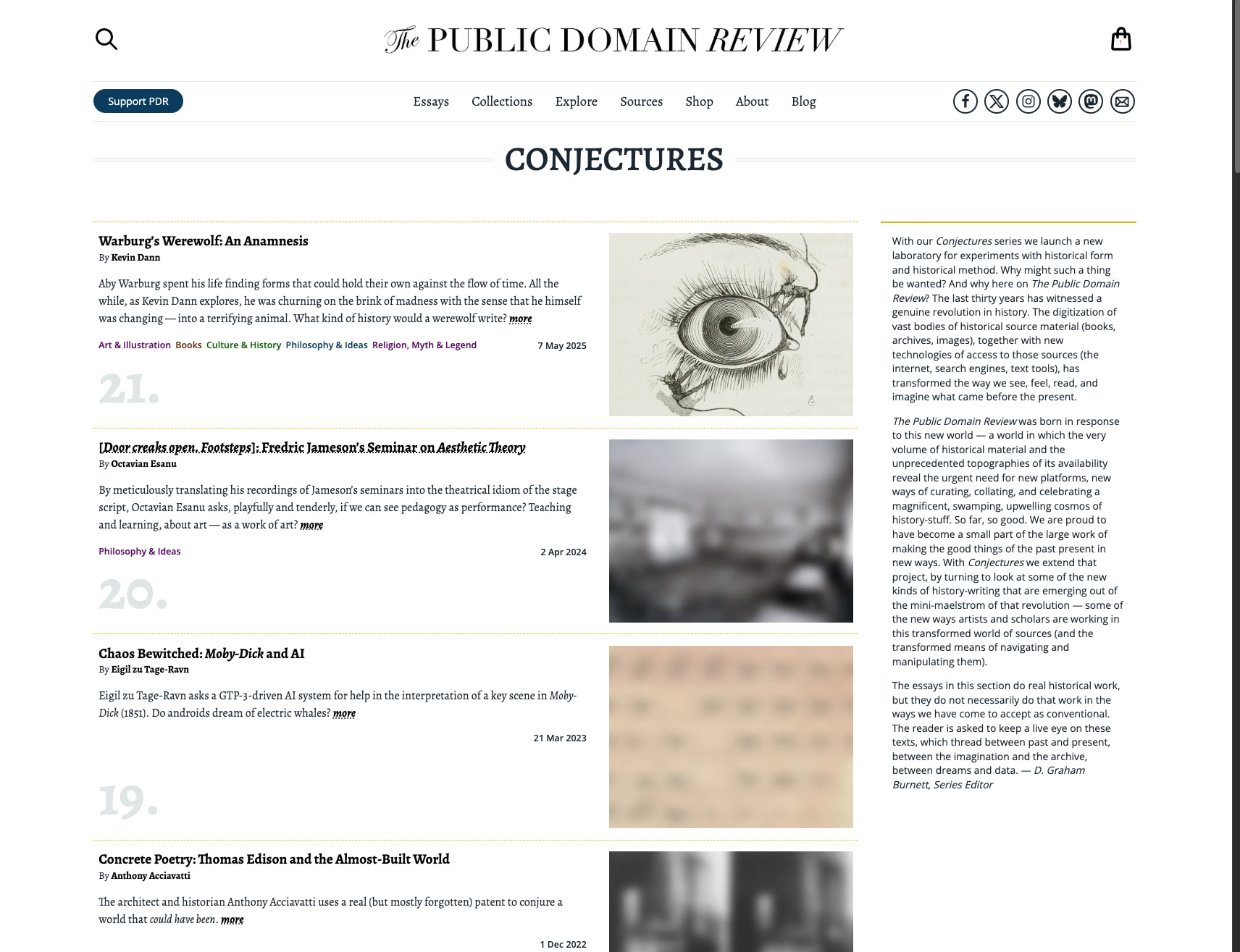 Conjectures – Series — The Public Domain Review captured website design