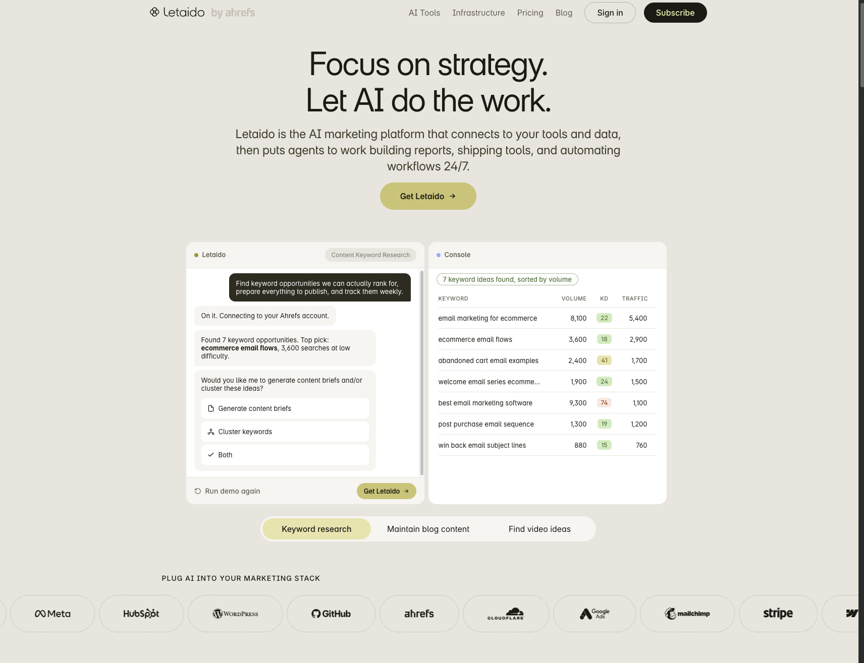 Letaido — Focus on strategy. Let AI do the work. captured website design