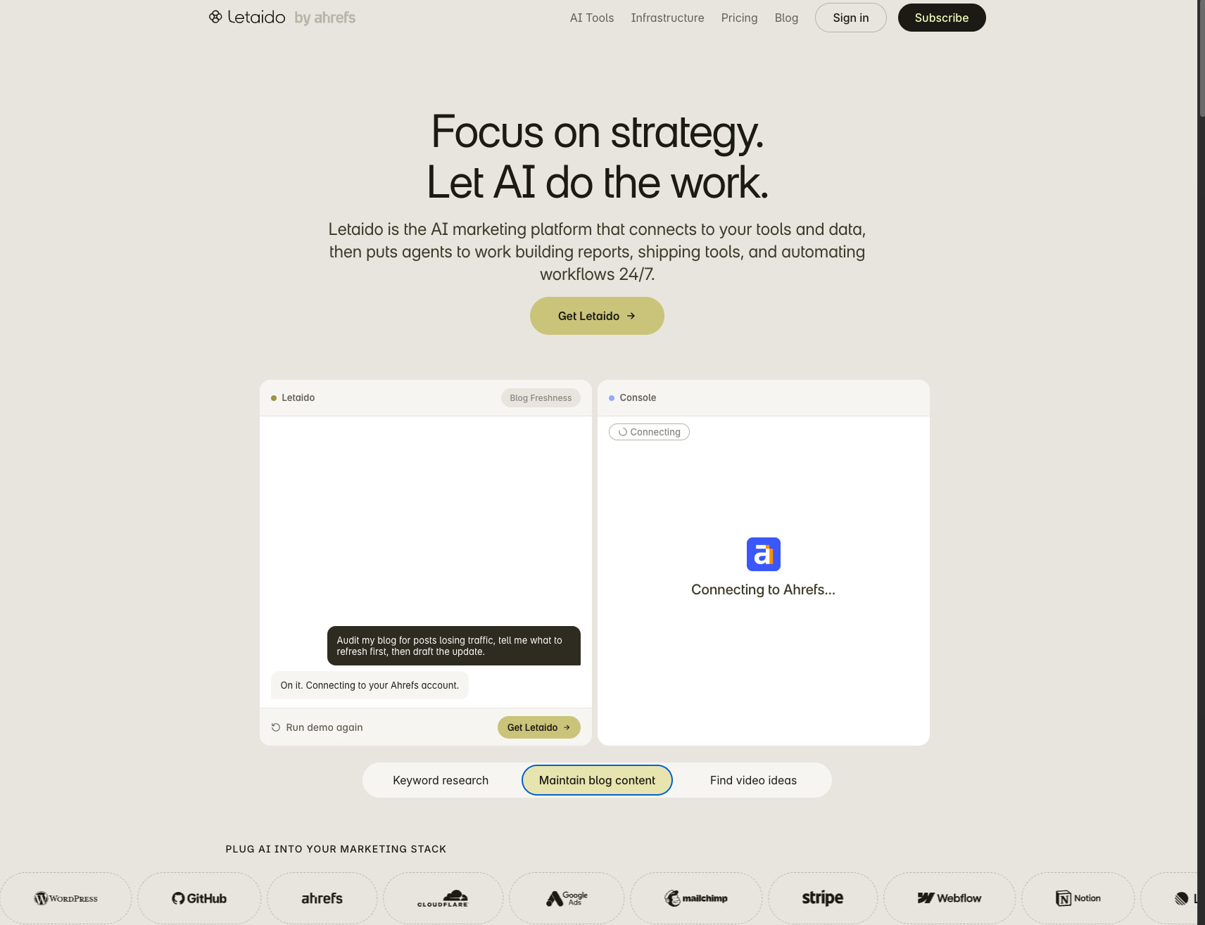 Letaido — Focus on strategy. Let AI do the work. captured website design