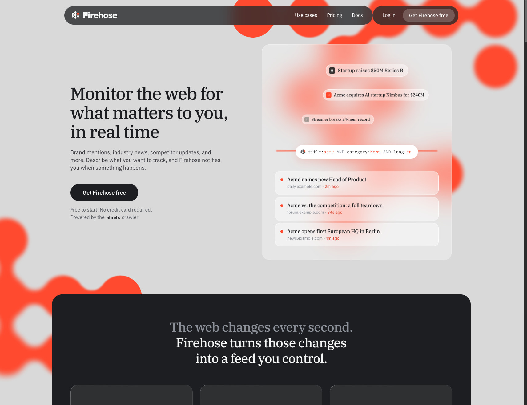 Firehose: Monitor the Web in Real Time for What Matters captured website design