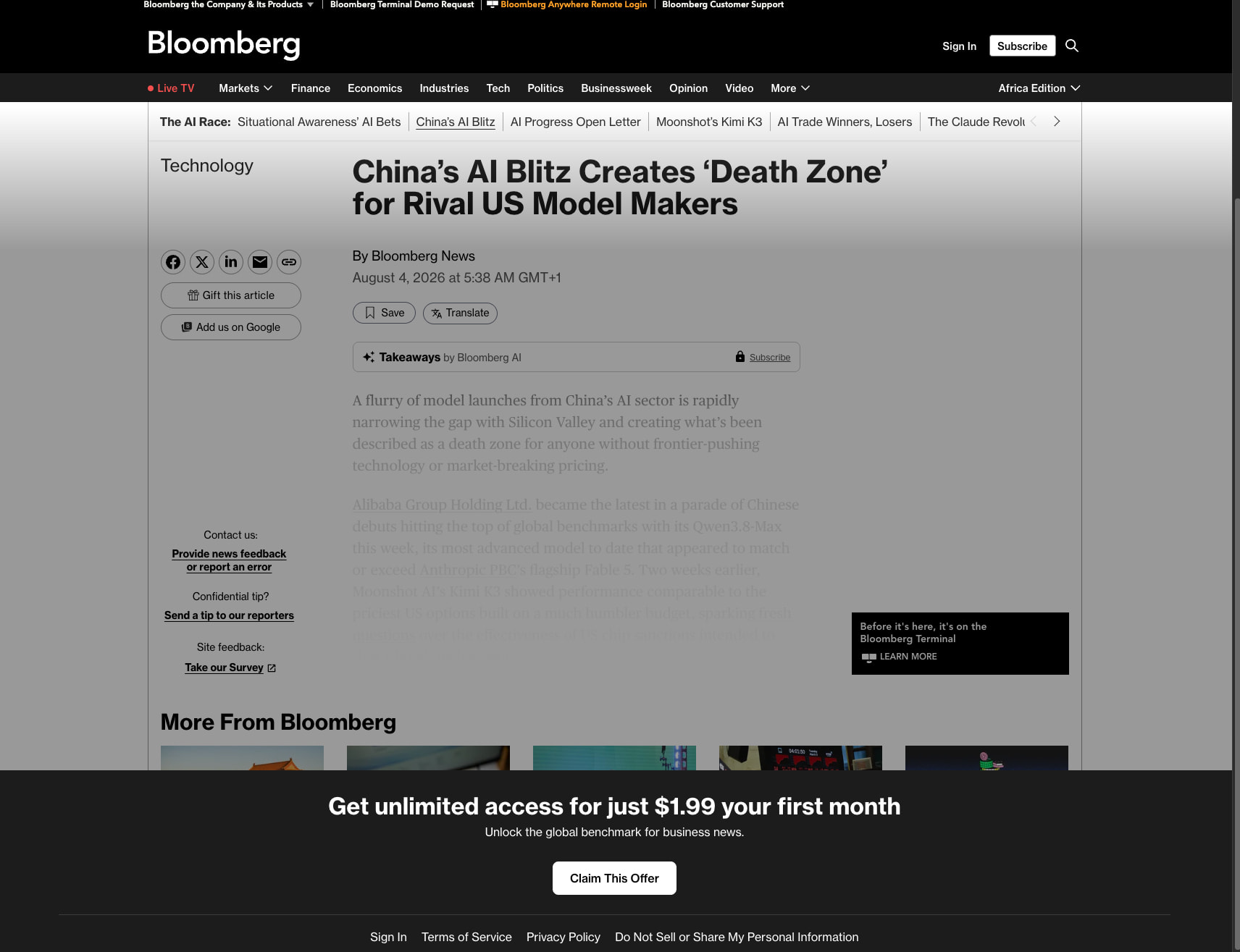 China’s AI Blitz Creates ‘Death Zone’ for Rival US Model Makers - Bloomberg captured website design