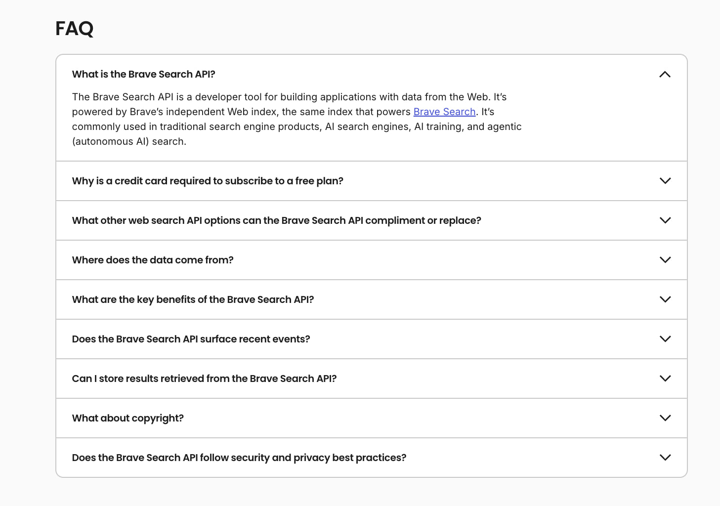 Brave Search API | Brave captured website design