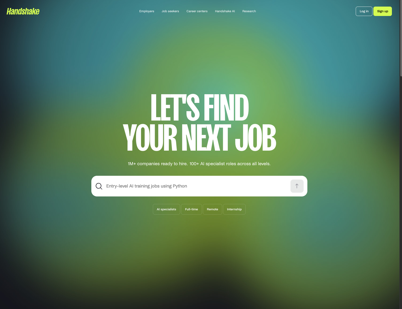 Handshake: the career network for the AI economy captured website design