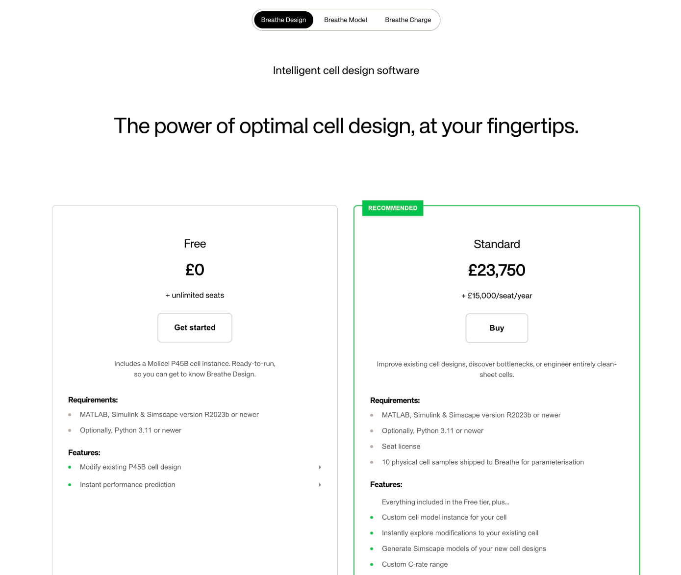 Pricing | Product Pricing | Breathe Design captured website design