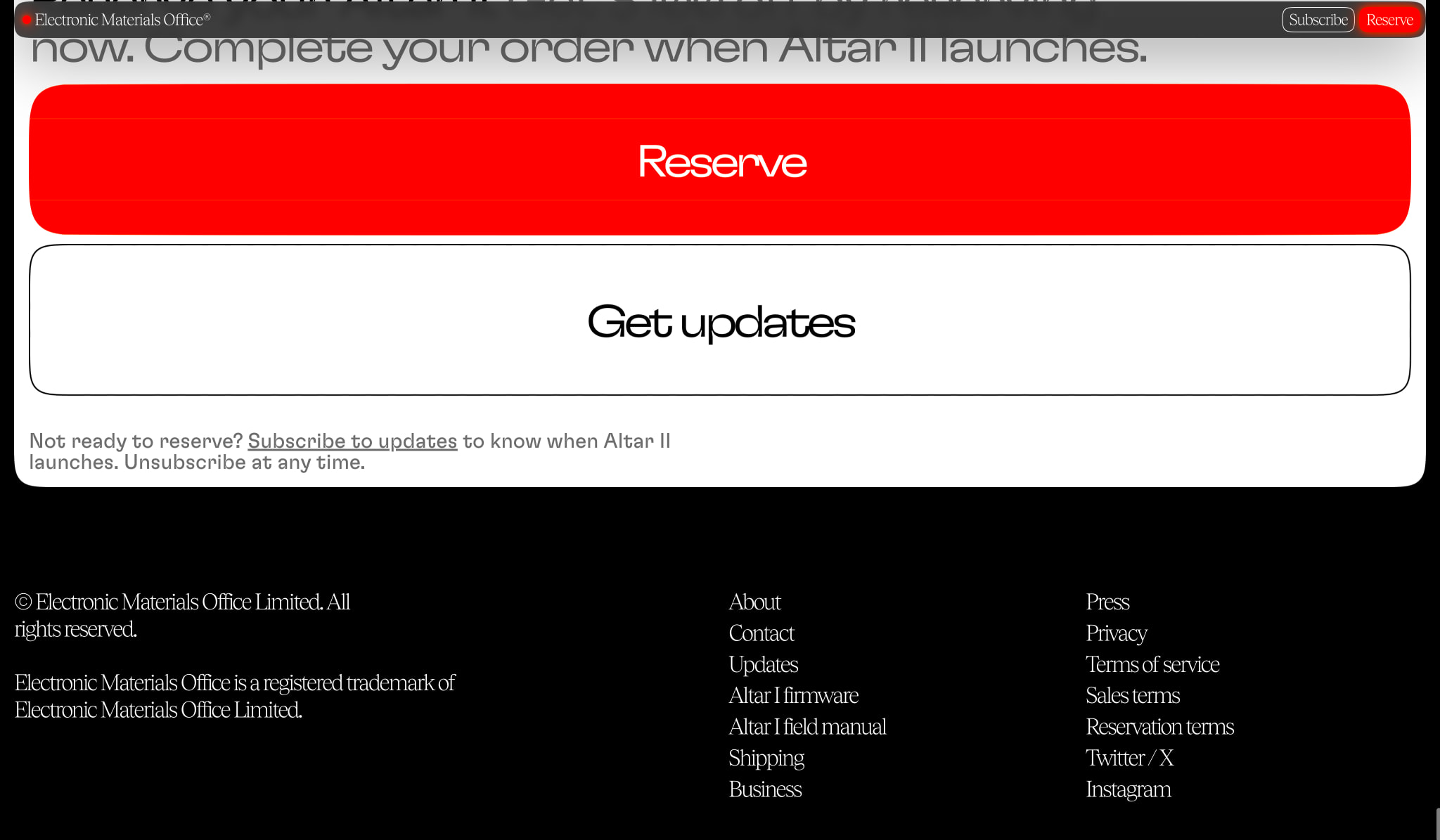 Altar II - EMO® captured website design