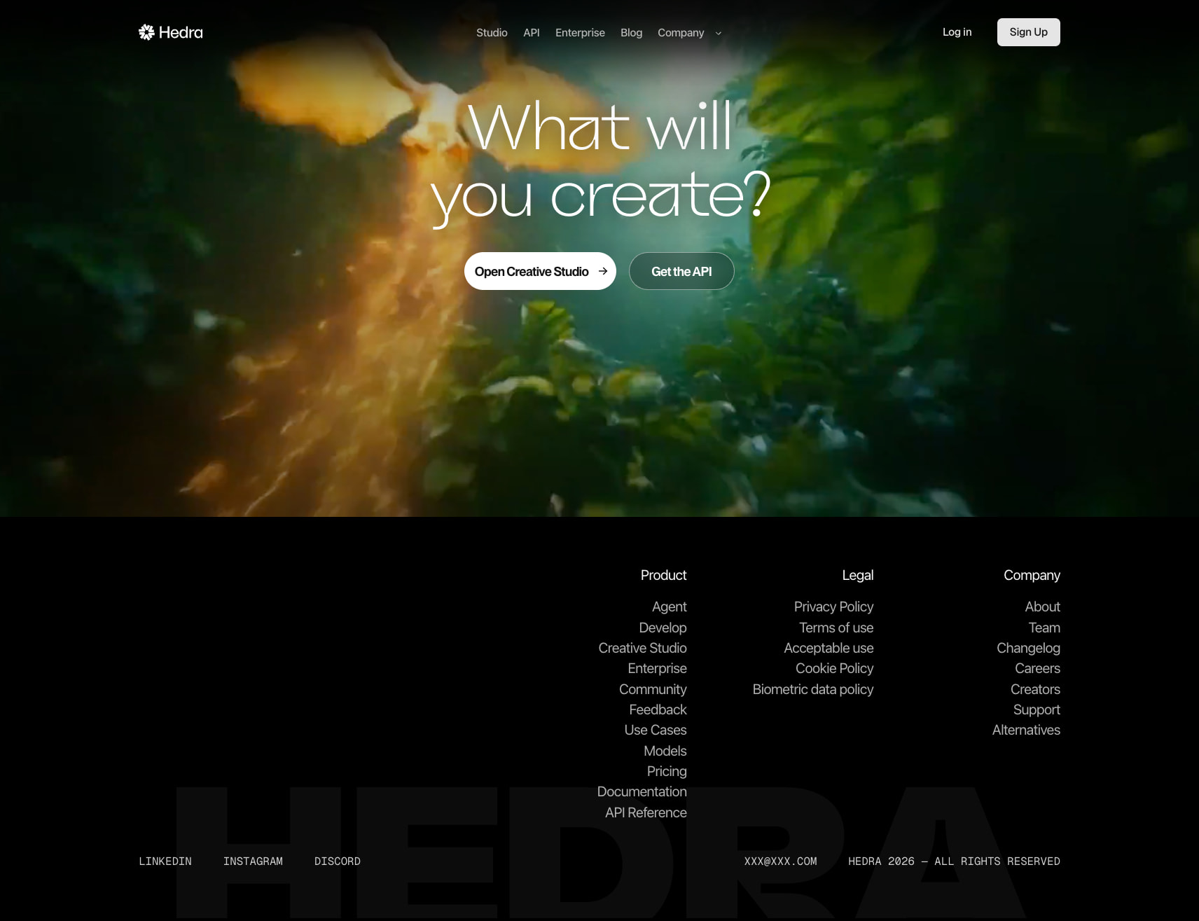 Hero section with cinematic video background, thin display headline, and dual call-to-action buttons captured website design